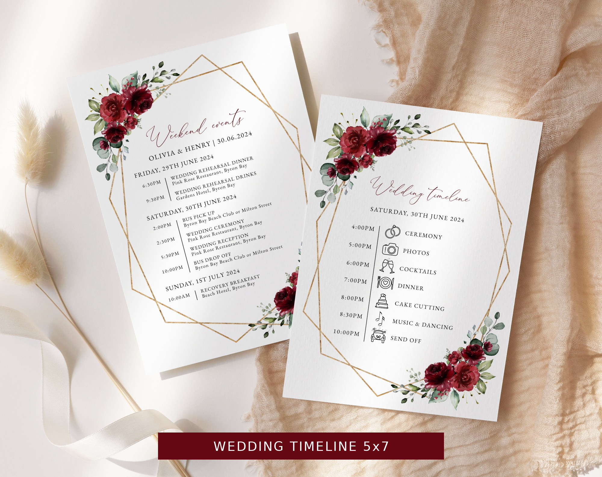 Burgundy Red Flowers Wedding Bundle, Printable File, Edit Yourself, SH34 Burgundy Red Flowers Wedding Bundle, Printable File, Edit Yourself, SH34