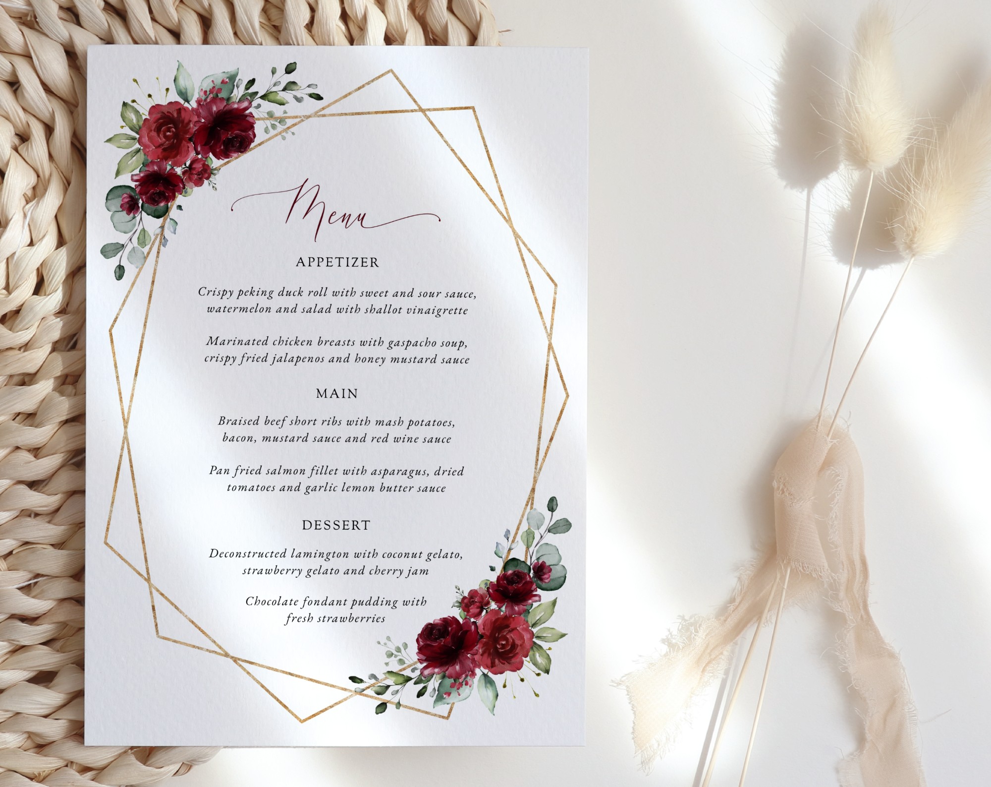 Burgundy Red Flowers Wedding Menu, Wedding Stationery, Printable File, Edit Yourself, SH34 Burgundy Red Flowers Wedding Menu, Wedding Stationery, Printable File, Edit Yourself, SH34