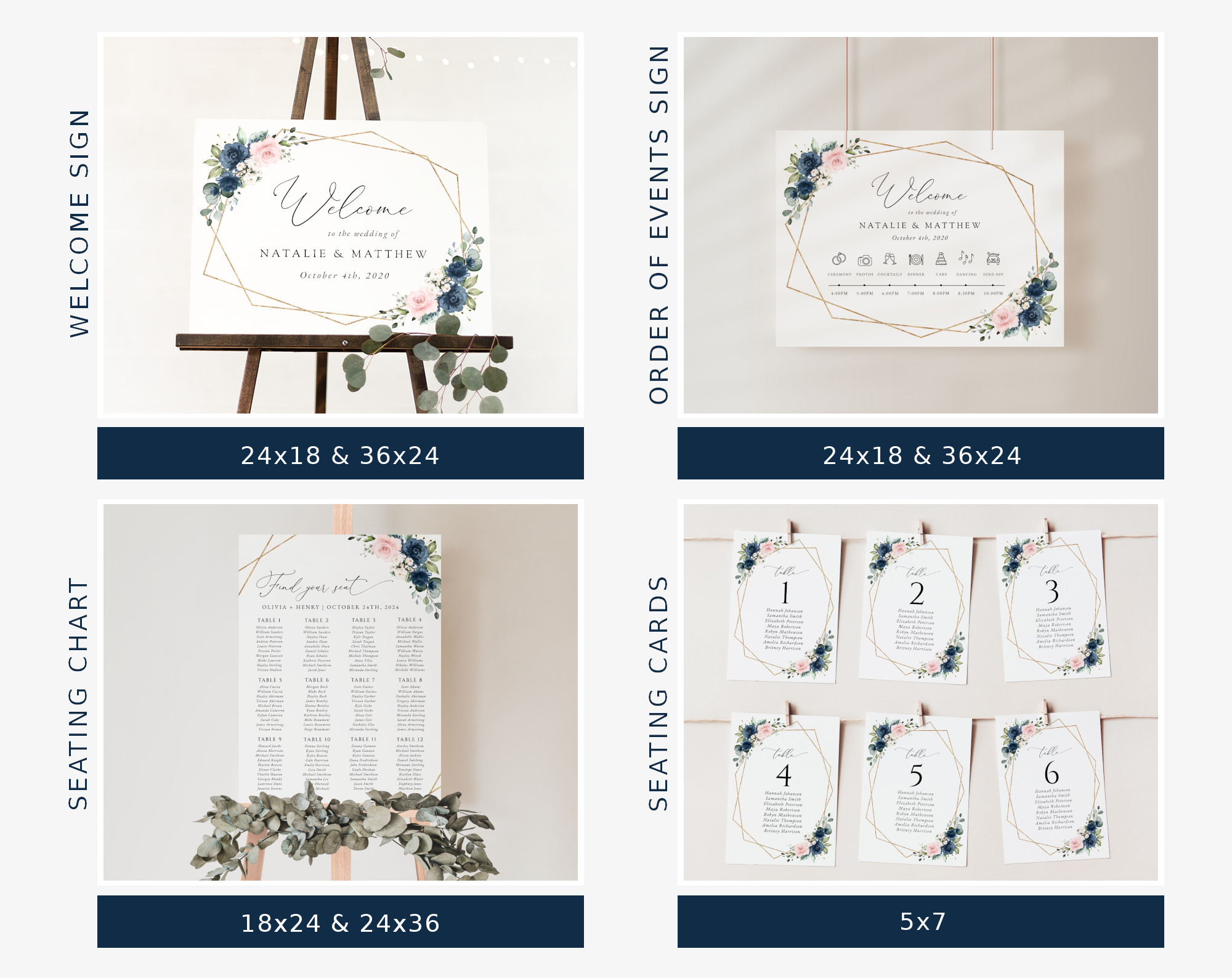 Navy and Pink Flowers Wedding Bundle, Printable File, Edit Yourself, SH35 Navy and Pink Flowers Wedding Bundle, Printable File, Edit Yourself, SH35