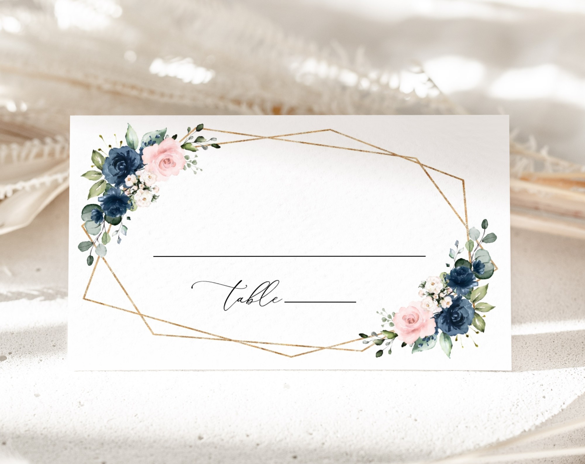 Navy and Pink Flowers Place Card, Wedding Stationery, Printable File, Edit Yourself, SH35 Navy and Pink Flowers Place Card, Wedding Stationery, Printable File, Edit Yourself, SH35