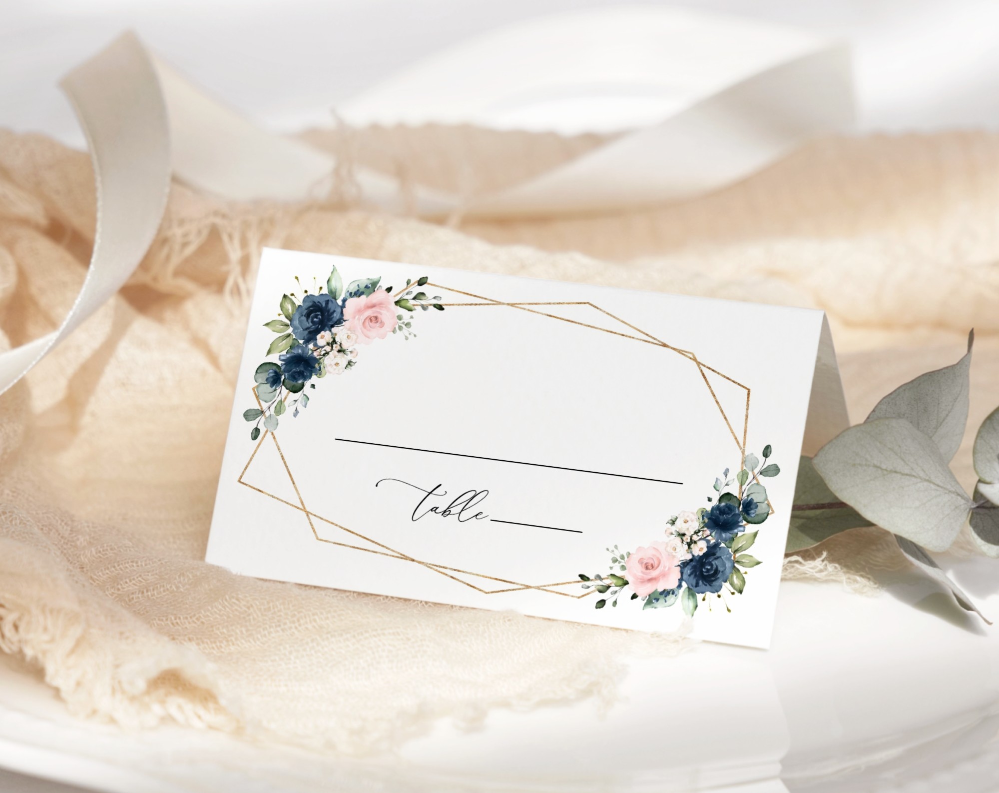 Navy and Pink Flowers Place Card, Wedding Stationery, Printable File, Edit Yourself, SH35 Navy and Pink Flowers Place Card, Wedding Stationery, Printable File, Edit Yourself, SH35