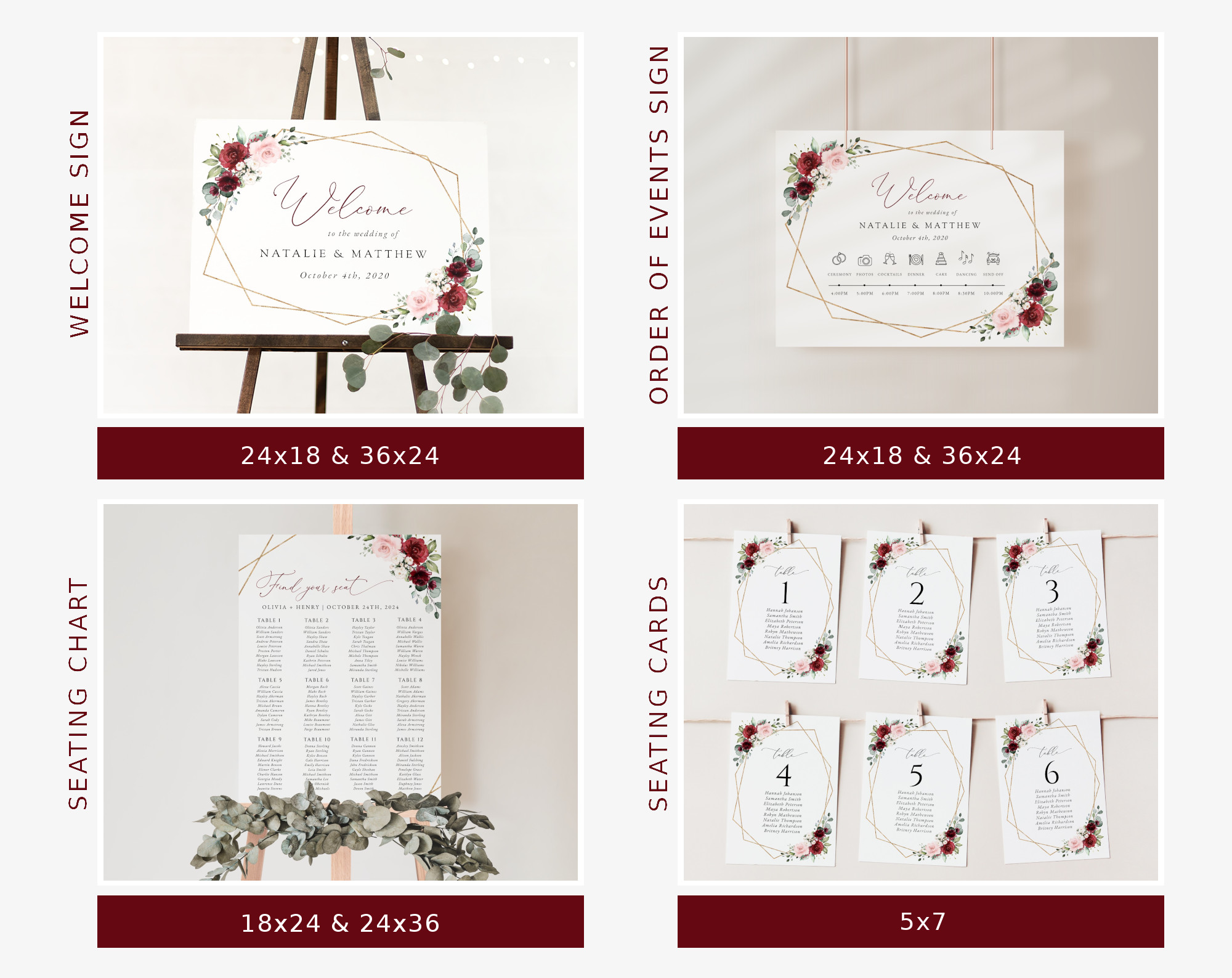 Burgundy and Pink Flowers Wedding Bundle, Printable File, Edit Yourself, SH36 Burgundy and Pink Flowers Wedding Bundle, Printable File, Edit Yourself, SH36