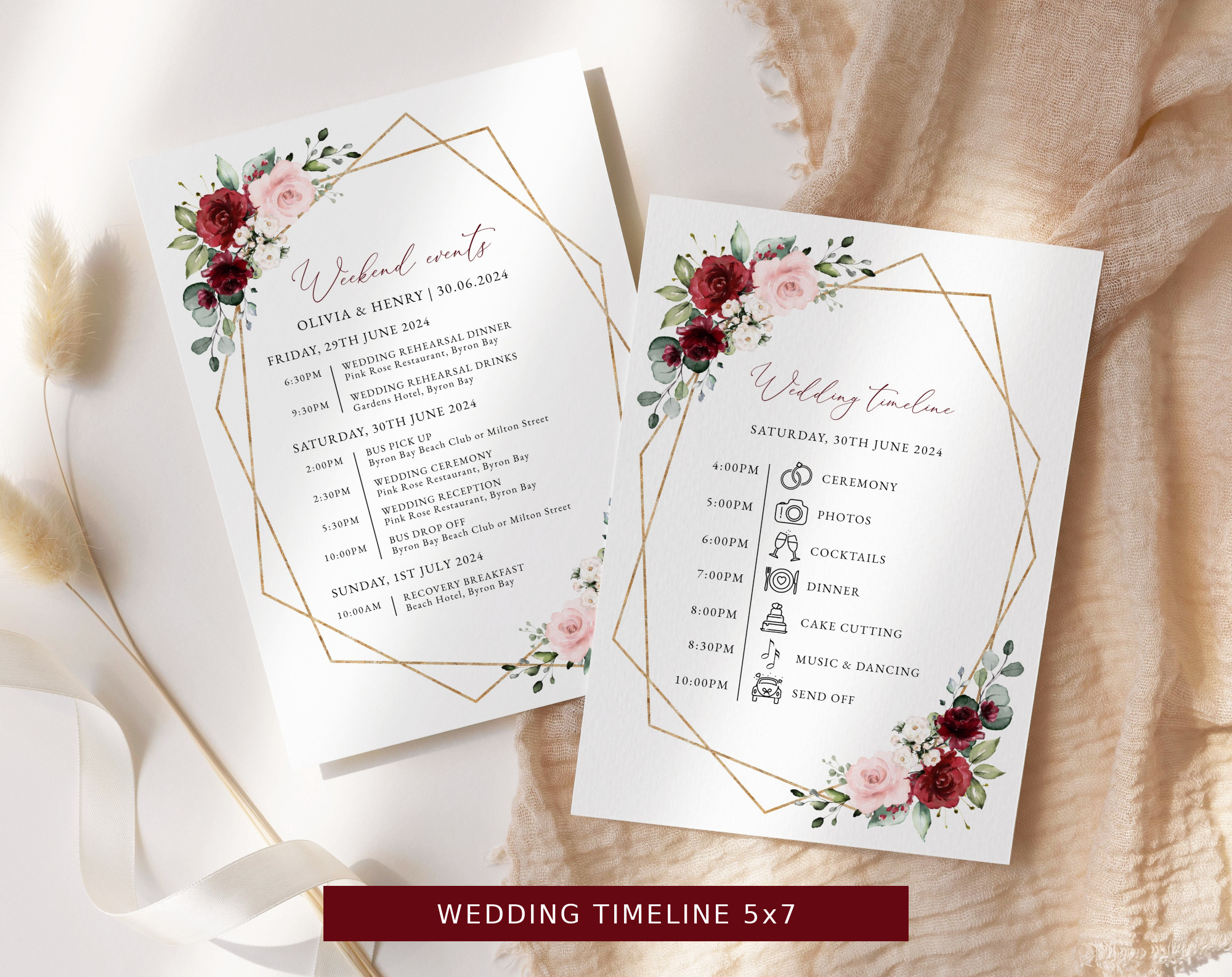 Burgundy and Pink Flowers Wedding Bundle, Printable File, Edit Yourself, SH36 Burgundy and Pink Flowers Wedding Bundle, Printable File, Edit Yourself, SH36