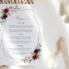 Burgundy and Pink Flowers Wedding Menu, Wedding Stationery, Printable File, Edit Yourself, SH36
