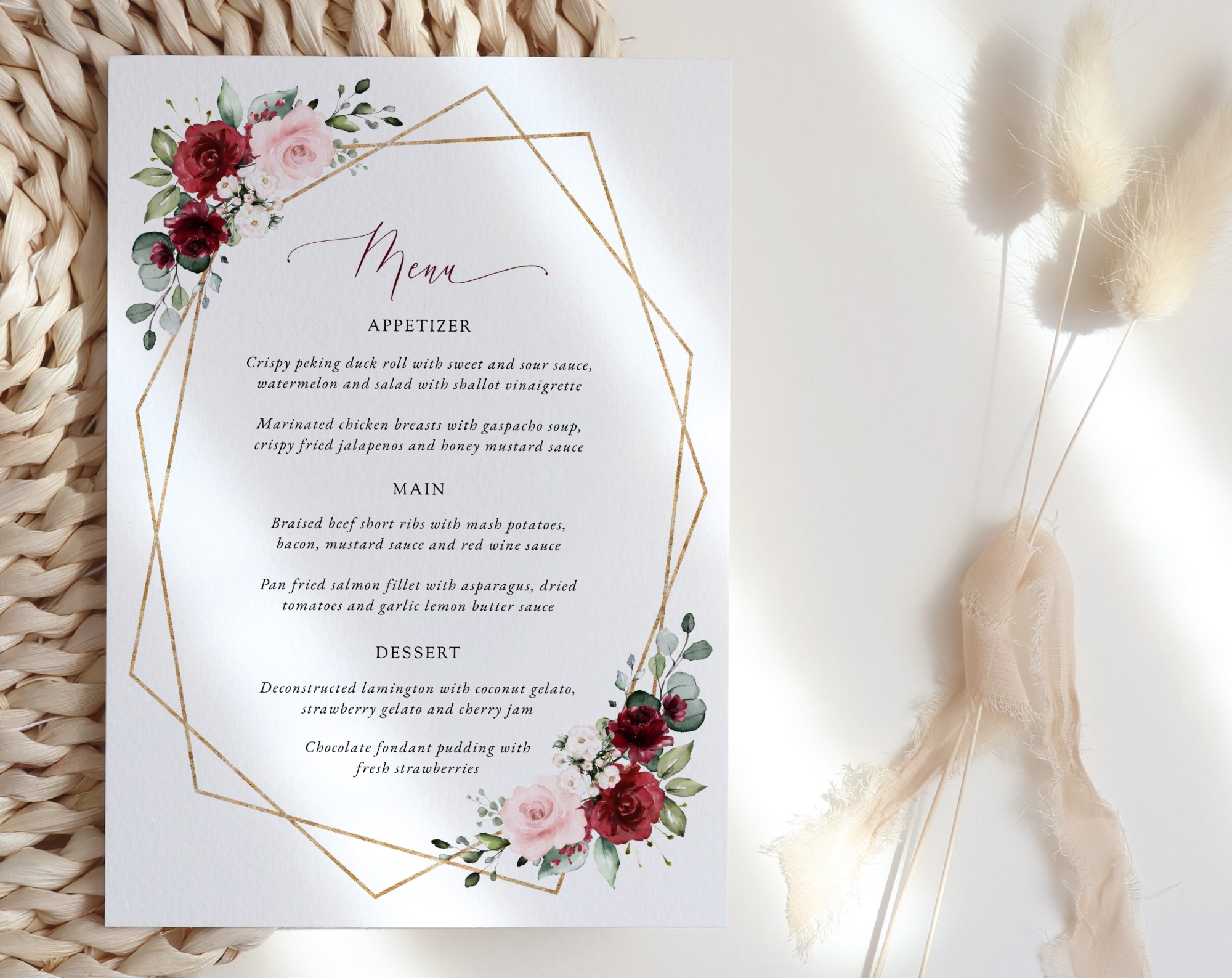 Burgundy and Pink Flowers Wedding Menu, Wedding Stationery, Printable File, Edit Yourself, SH36 Burgundy and Pink Flowers Wedding Menu, Wedding Stationery, Printable File, Edit Yourself, SH36