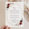 Burgundy and Pink Flowers Wedding Menu, Wedding Stationery, Printable File, Edit Yourself, SH36