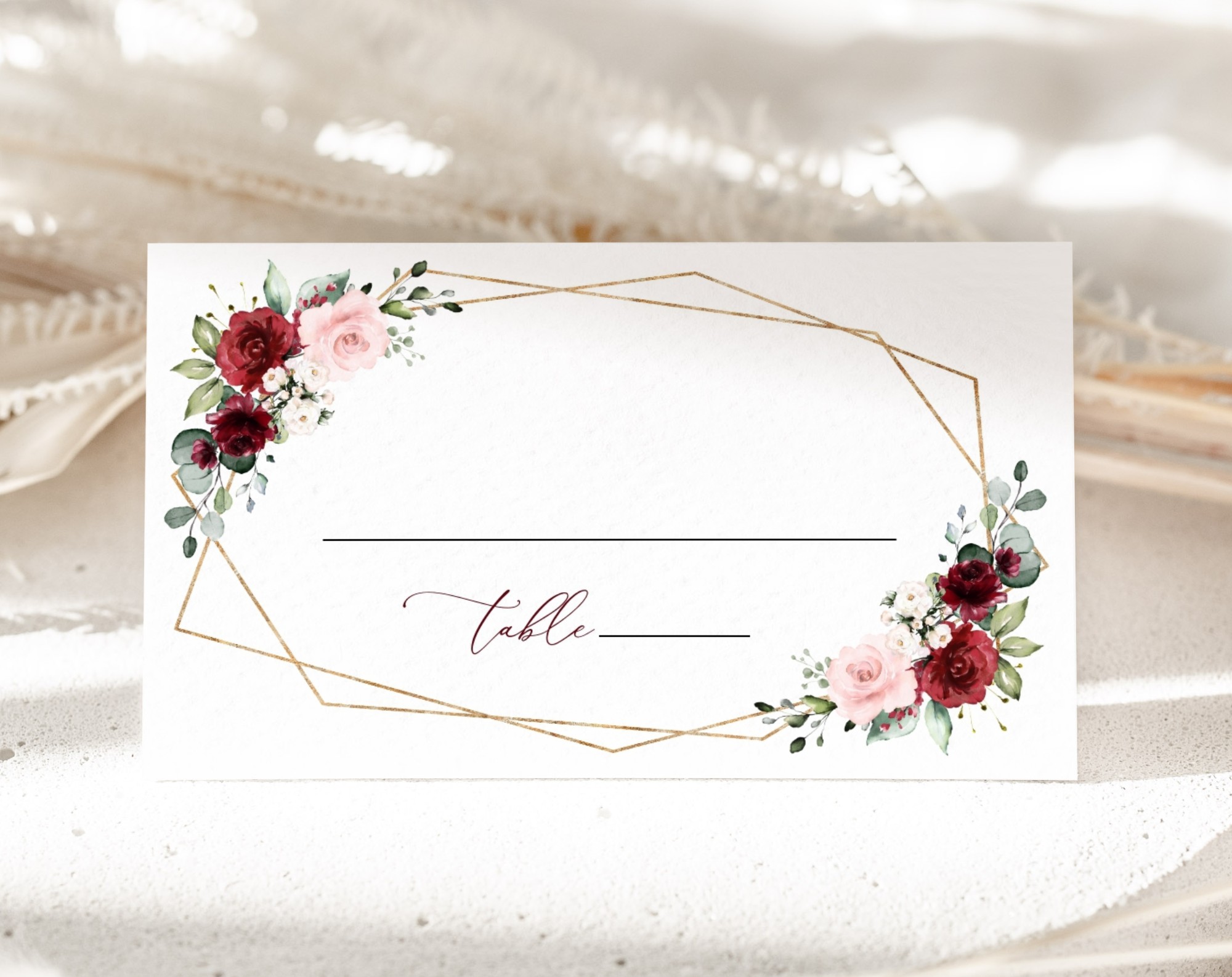 Burgundy and Pink Flowers Place Card, Wedding Stationery, Printable File, Edit Yourself, SH36 Burgundy and Pink Flowers Place Card, Wedding Stationery, Printable File, Edit Yourself, SH36