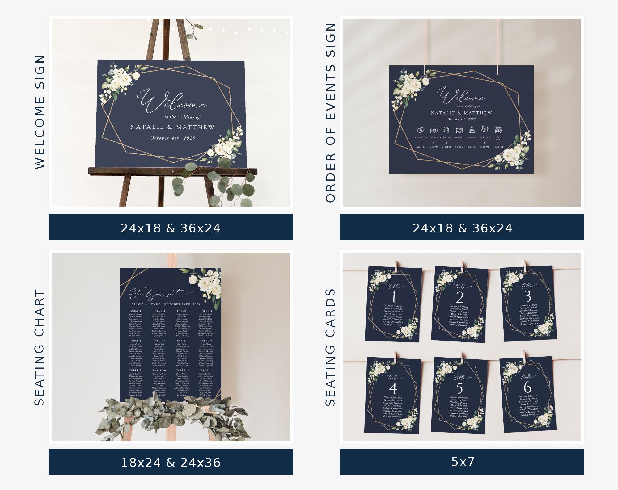 Navy and White Flowers Wedding Bundle, Printable File, Edit Yourself, SH41 Navy and White Flowers Wedding Bundle, Printable File, Edit Yourself, SH41