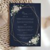 Navy and White Flowers Wedding Menu, Wedding Stationery, Printable File, Edit Yourself, SH41