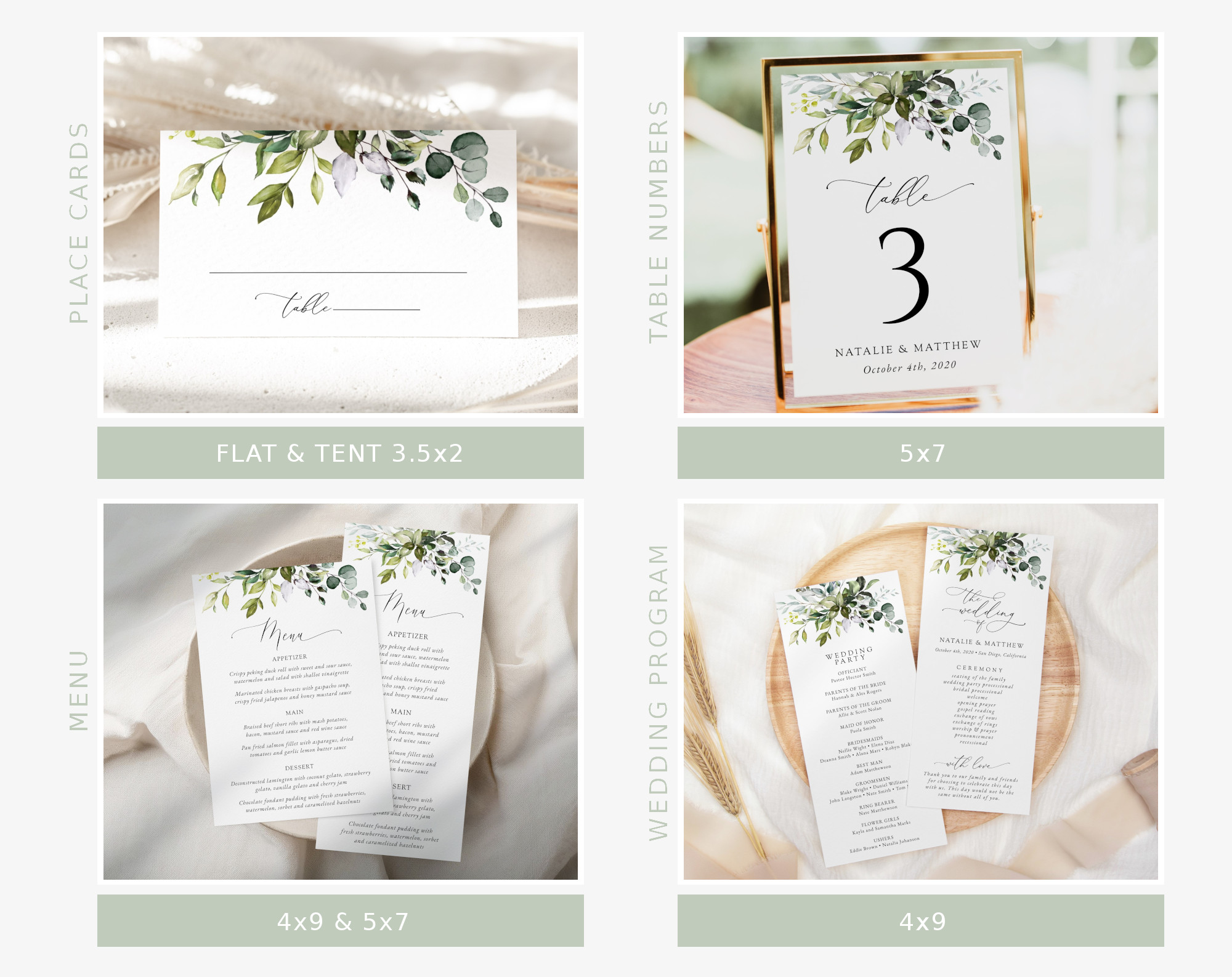 Eucalyptus Leaves Wedding Bundle, Printable File, Edit Yourself, SH45