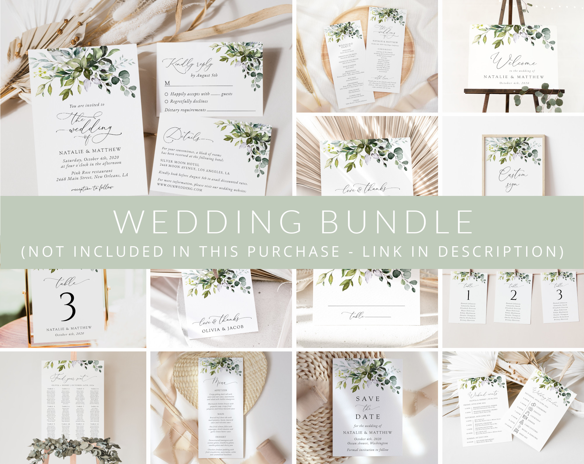 Eucalyptus Leaves Wedding Bundle, Printable File, Edit Yourself, SH45 Eucalyptus Leaves Wedding Bundle, Printable File, Edit Yourself, SH45