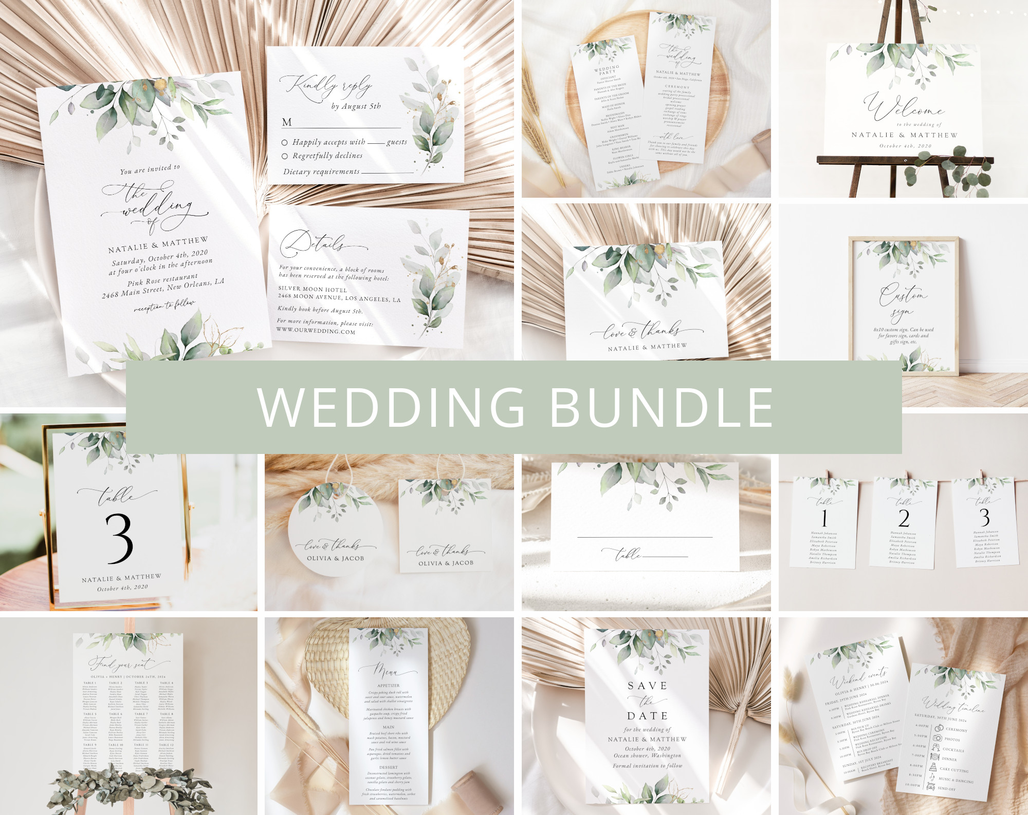 Greenery and Gold Wedding Bundle, Printable File, Edit Yourself, SH46 Greenery and Gold Wedding Bundle, Printable File, Edit Yourself, SH46