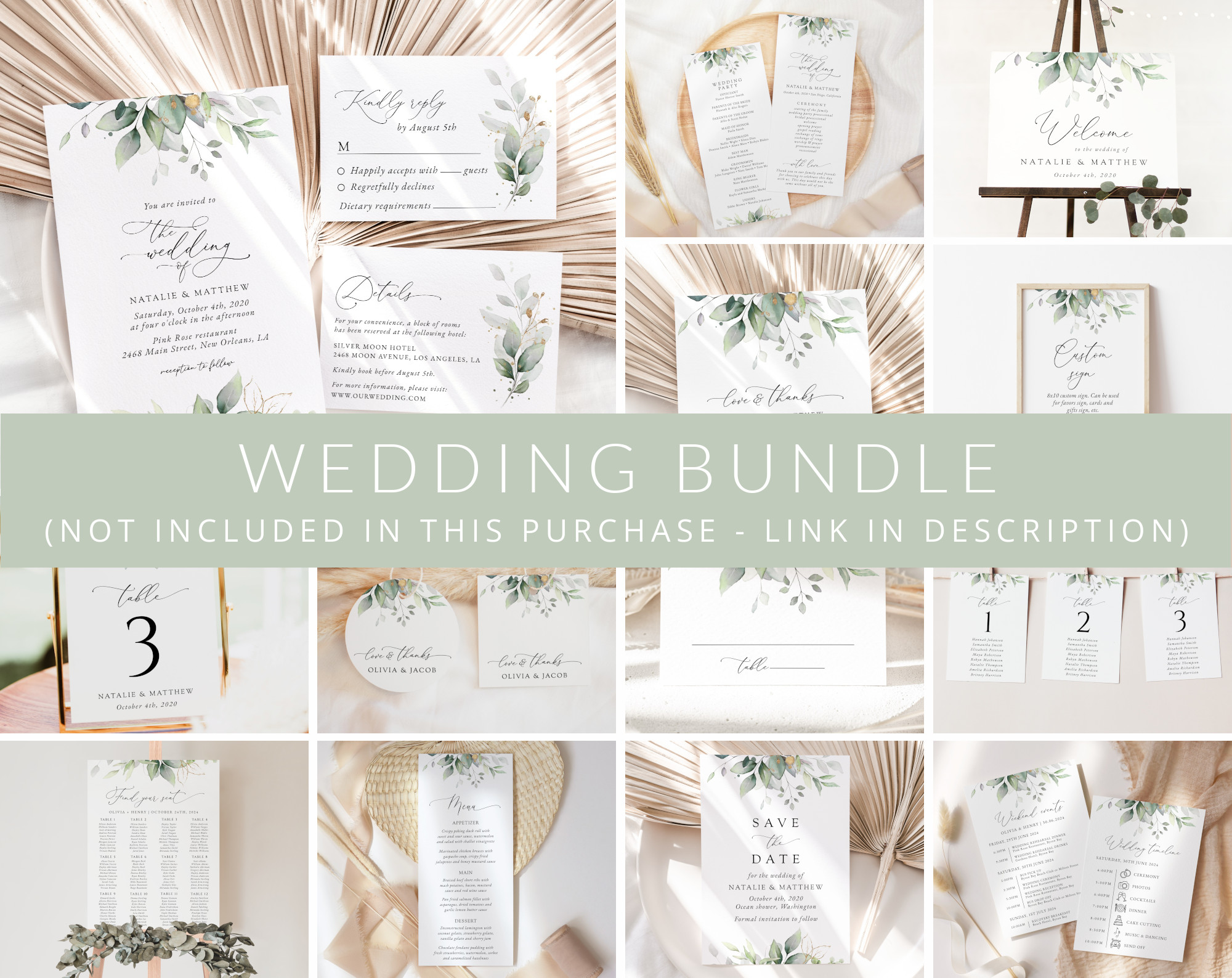 Greenery and Gold Wedding Bundle, Printable File, Edit Yourself, SH46 Greenery and Gold Wedding Bundle, Printable File, Edit Yourself, SH46