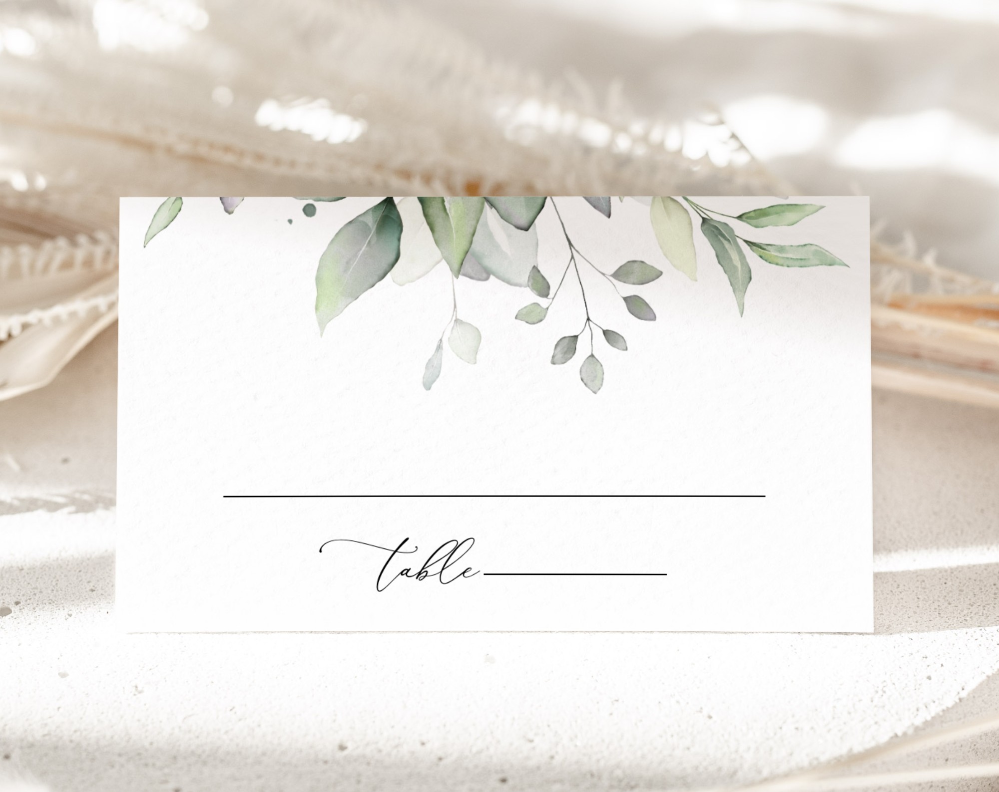 Greenery and Gold Place Card, Wedding Stationery, Printable File, Edit Yourself, SH46
