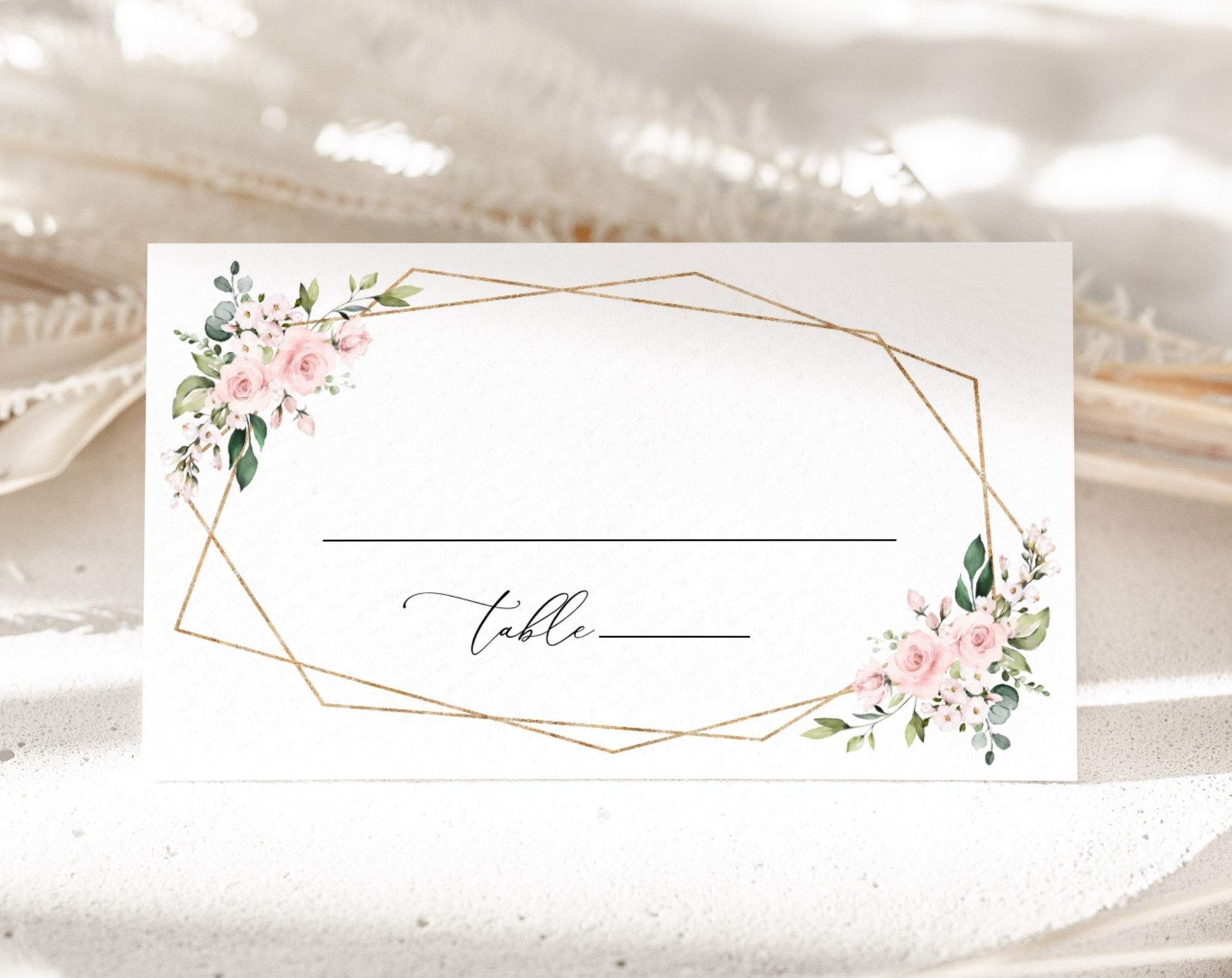 Pink Flowers Place Card, Wedding Stationery, Printable File, Edit Yourself, SH48 Pink Flowers Place Card, Wedding Stationery, Printable File, Edit Yourself, SH48
