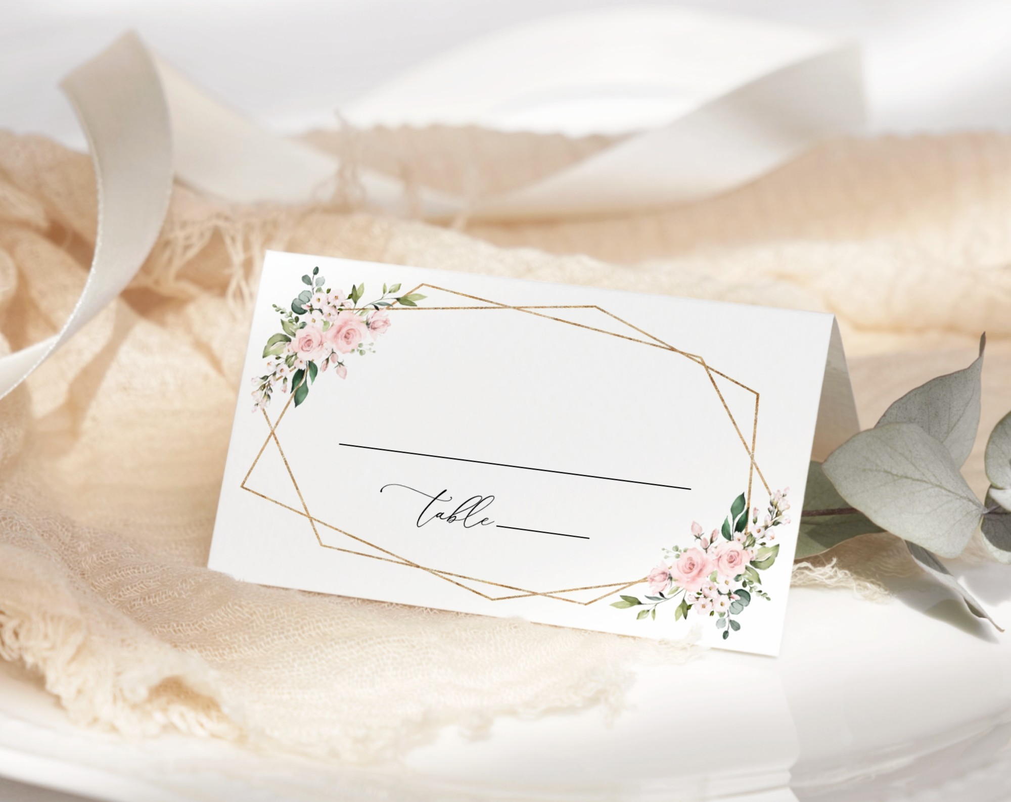 Pink Flowers Place Card, Wedding Stationery, Printable File, Edit Yourself, SH48 Pink Flowers Place Card, Wedding Stationery, Printable File, Edit Yourself, SH48