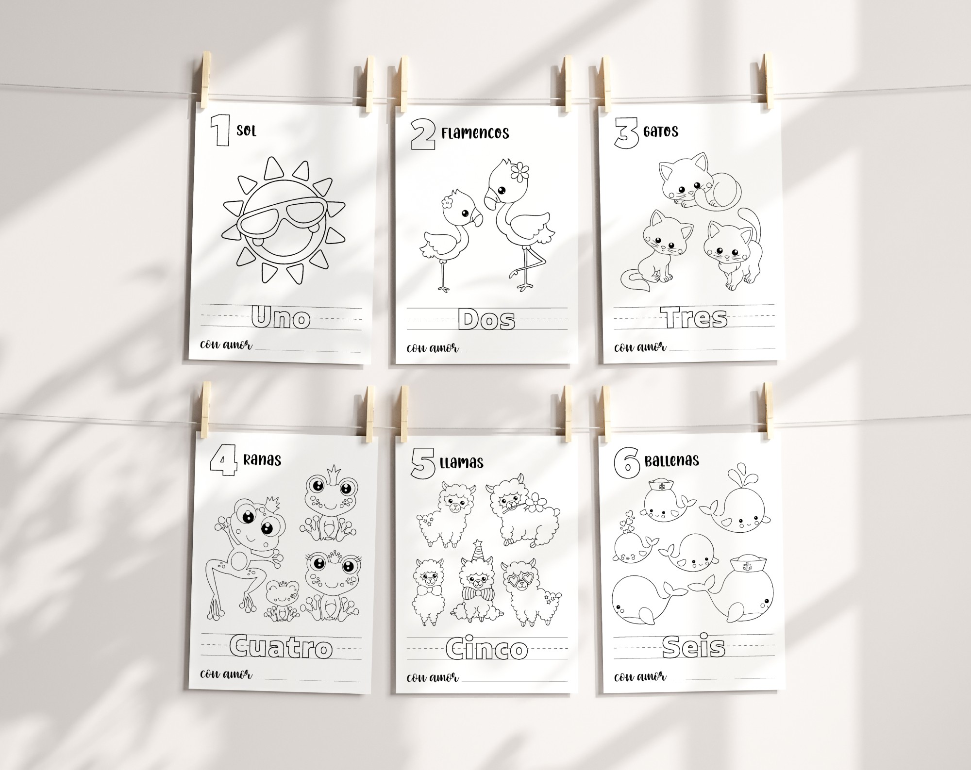 Spanish Baby's First 123 Book, Coloring Pages, Baby Shower Activity, Printable File, 2 Sizes Included