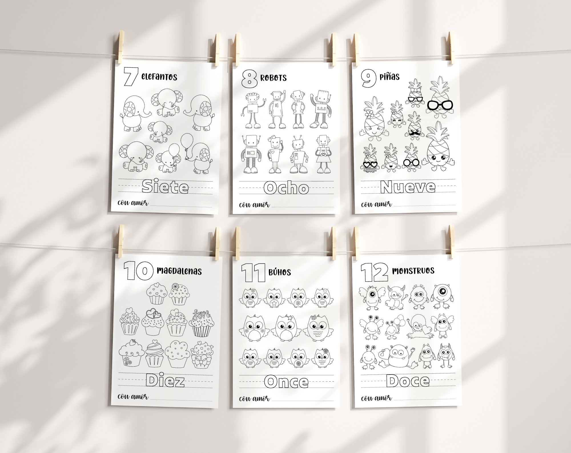 Spanish Baby's First 123 Book, Coloring Pages, Baby Shower Activity, Printable File, 2 Sizes Included