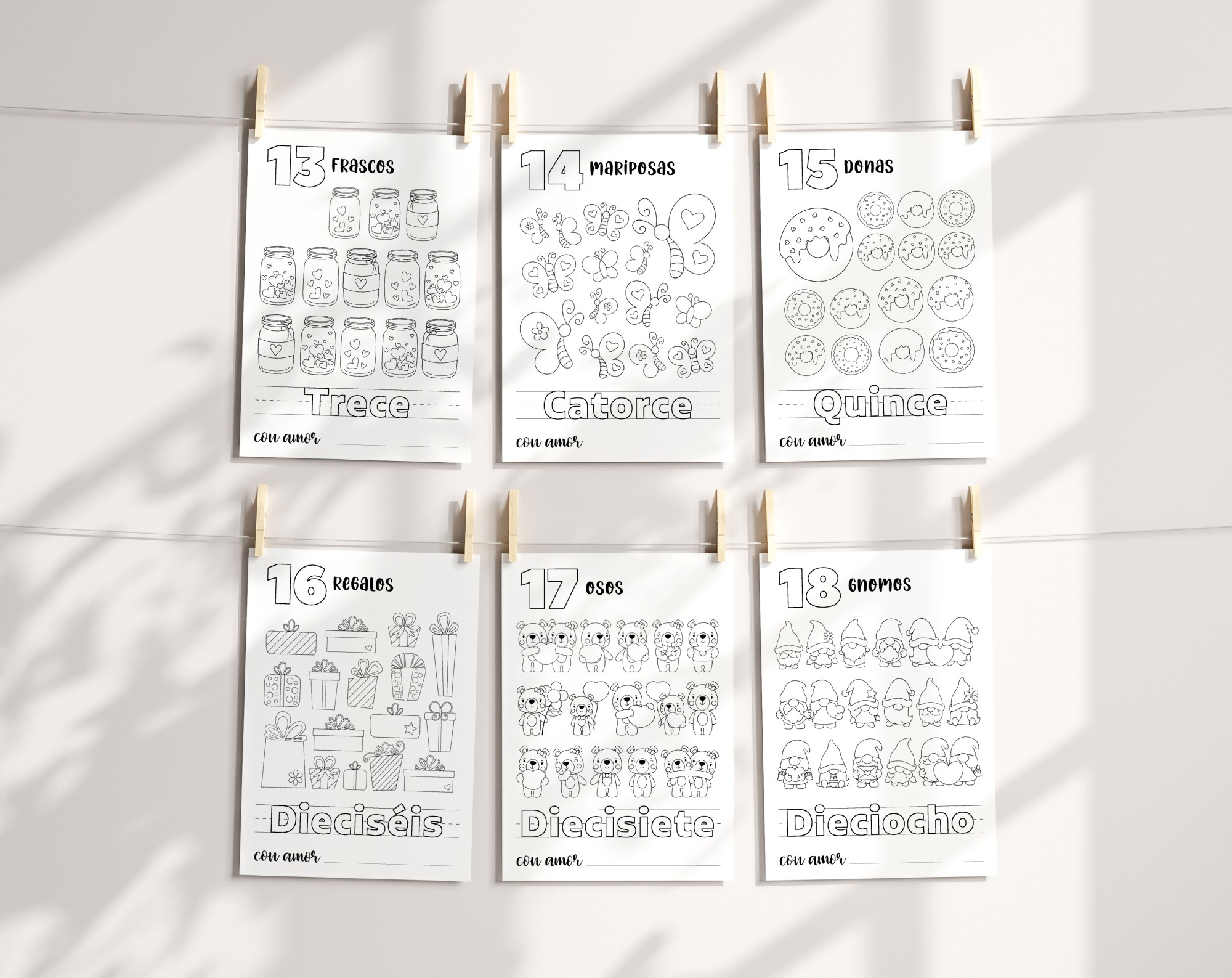 Spanish Baby's First 123 Book, Coloring Pages, Baby Shower Activity, Printable File, 2 Sizes Included