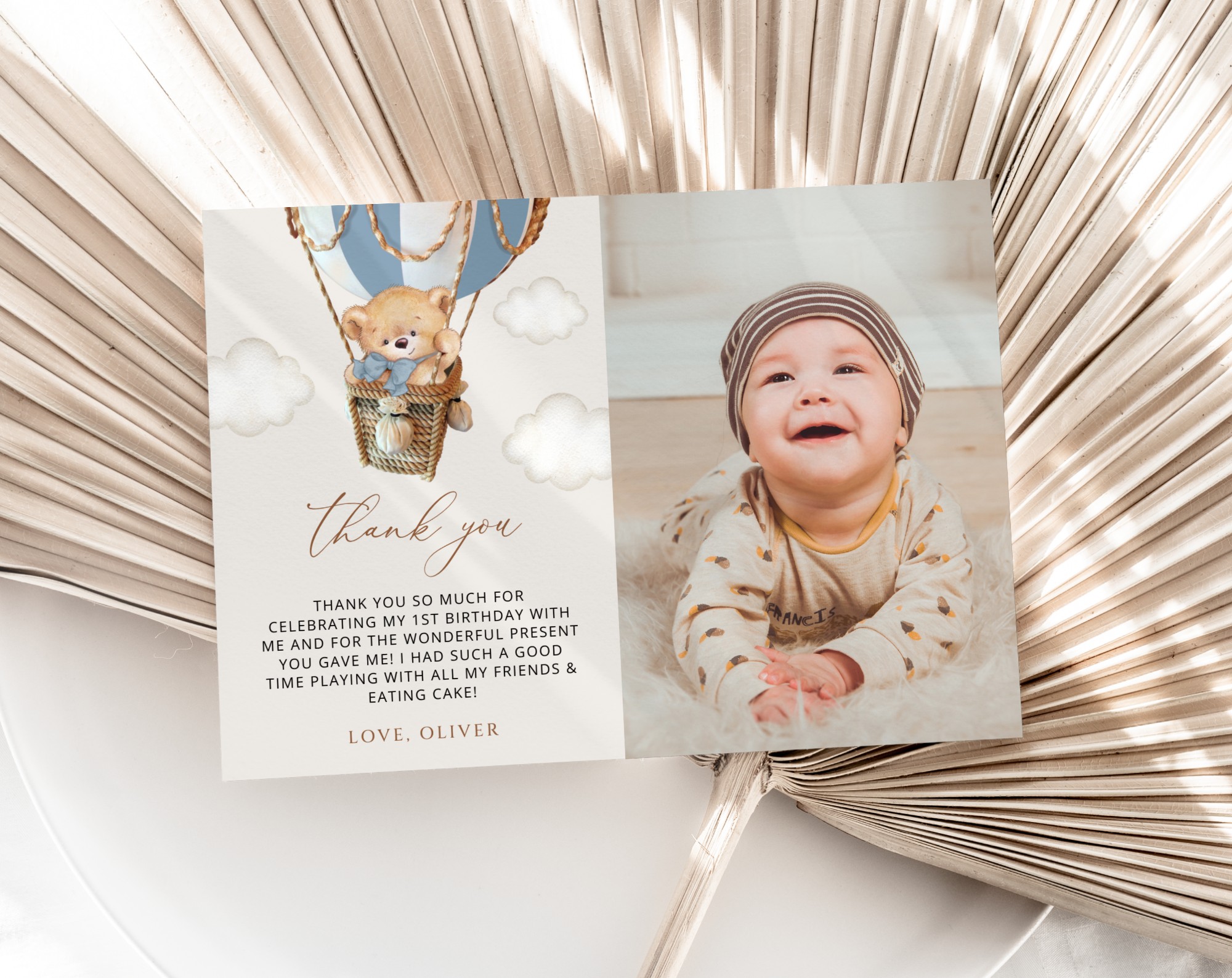 Bear in Blue Balloon Thank You Card, First Birthday, Boy Birthday, Printable File, Edit Yourself, SH80 Bear in Blue Balloon Thank You Card, First Birthday, Boy Birthday, Printable File, Edit Yourself, SH80