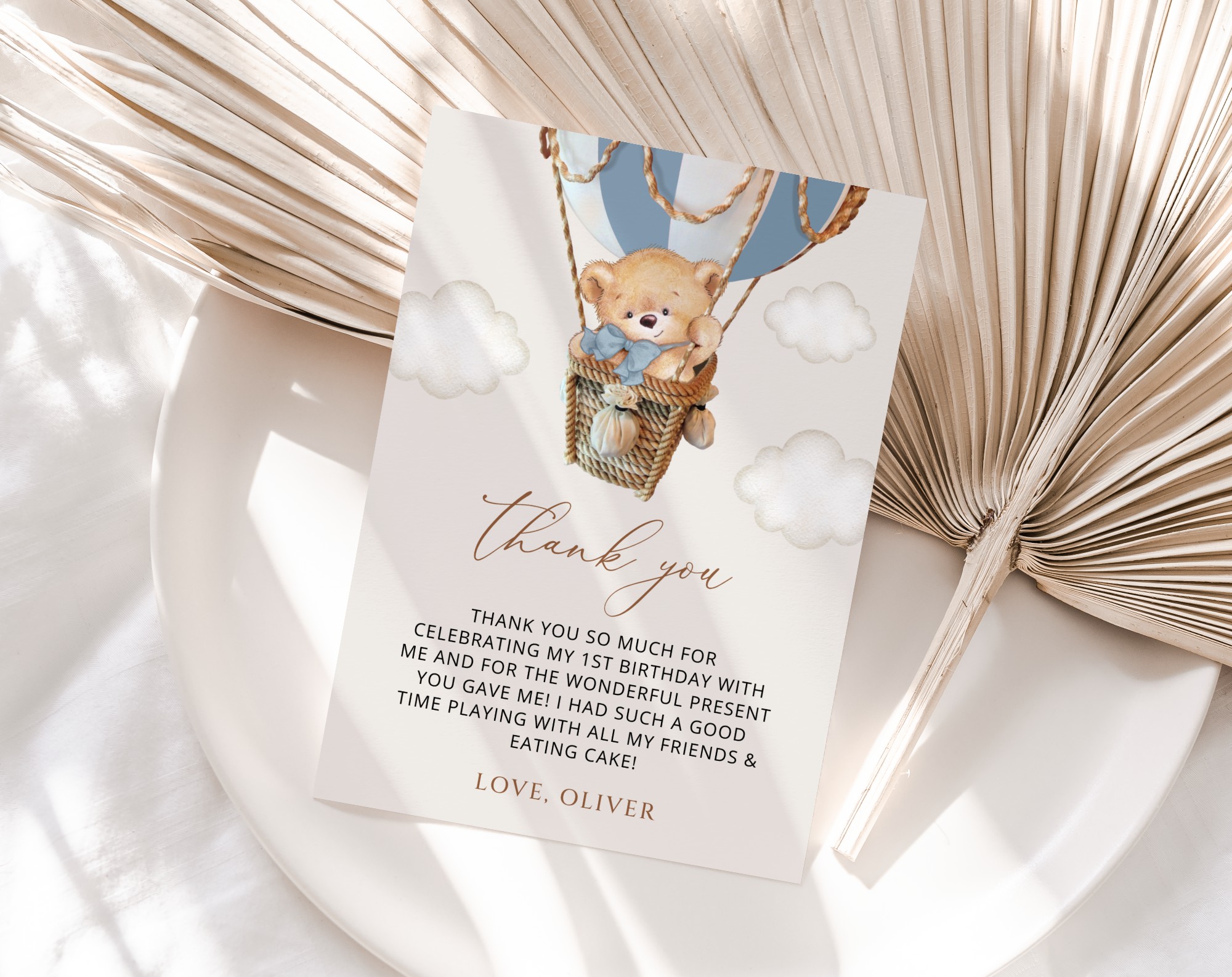 Bear in Blue Balloon Thank You Card, First Birthday, Boy Birthday, Printable File, Edit Yourself, SH80 Bear in Blue Balloon Thank You Card, First Birthday, Boy Birthday, Printable File, Edit Yourself, SH80