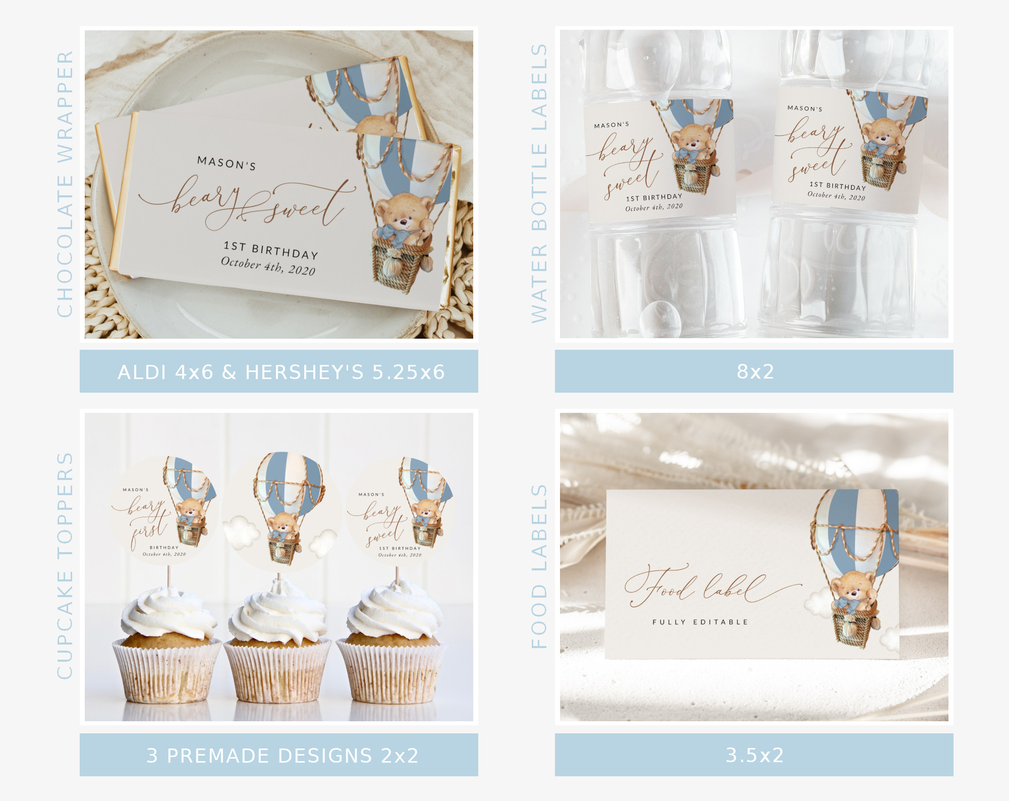 Bear in Blue Balloon First Birthday Bundle, Boy Birthday, Printable File, Edit Yourself, SH80 Bear in Blue Balloon First Birthday Bundle, Boy Birthday, Printable File, Edit Yourself, SH80