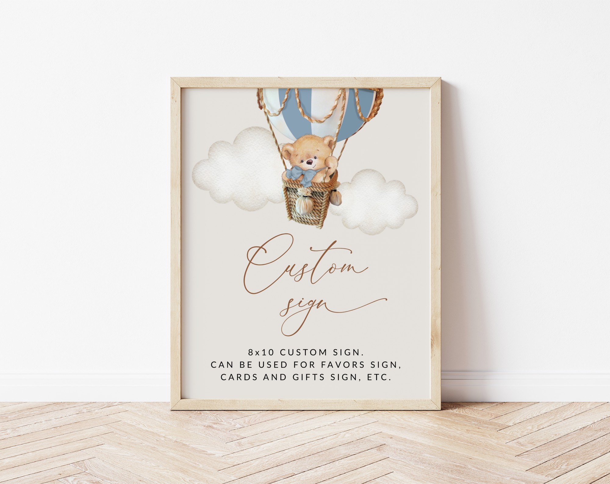 Bear in Blue Balloon Custom Sign, Birthday Sign, First Birthday, Boy Birthday, Printable File, Edit Yourself, SH80