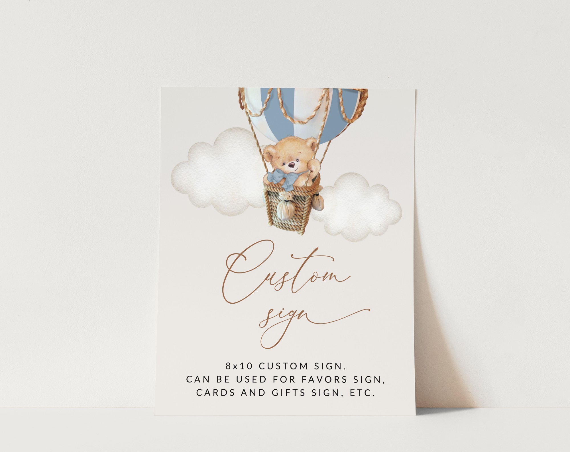 Bear in Blue Balloon Custom Sign, Birthday Sign, First Birthday, Boy Birthday, Printable File, Edit Yourself, SH80