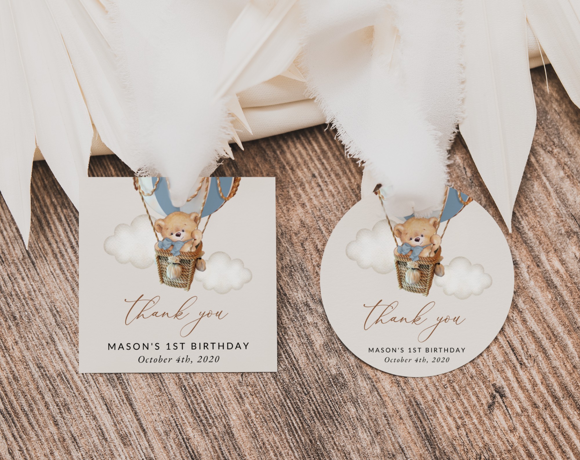 Bear in Blue Balloon Favor Tags, Gift Tags, First Birthday, Boy Birthday, Printable File, Edit Yourself, SH80