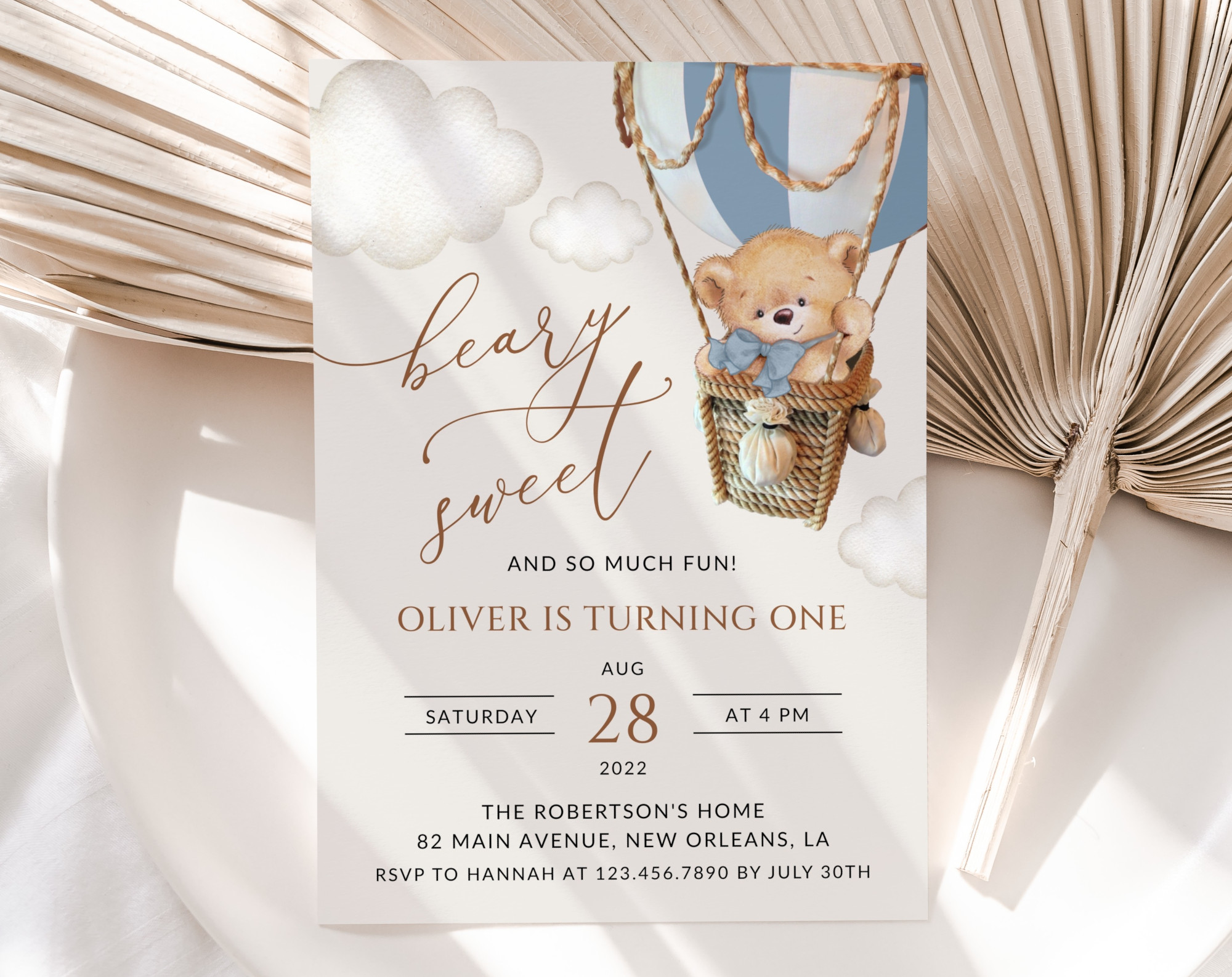 Bear in Blue Balloon First Birthday Invitation, Birthday Stationery, Boy Birthday, Printable File, Edit Yourself, SH80 Bear in Blue Balloon First Birthday Invitation, Birthday Stationery, Boy Birthday, Printable File, Edit Yourself, SH80