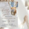 Bear in Blue Balloon First Birthday Invitation, Birthday Stationery, Boy Birthday, Printable File, Edit Yourself, SH80