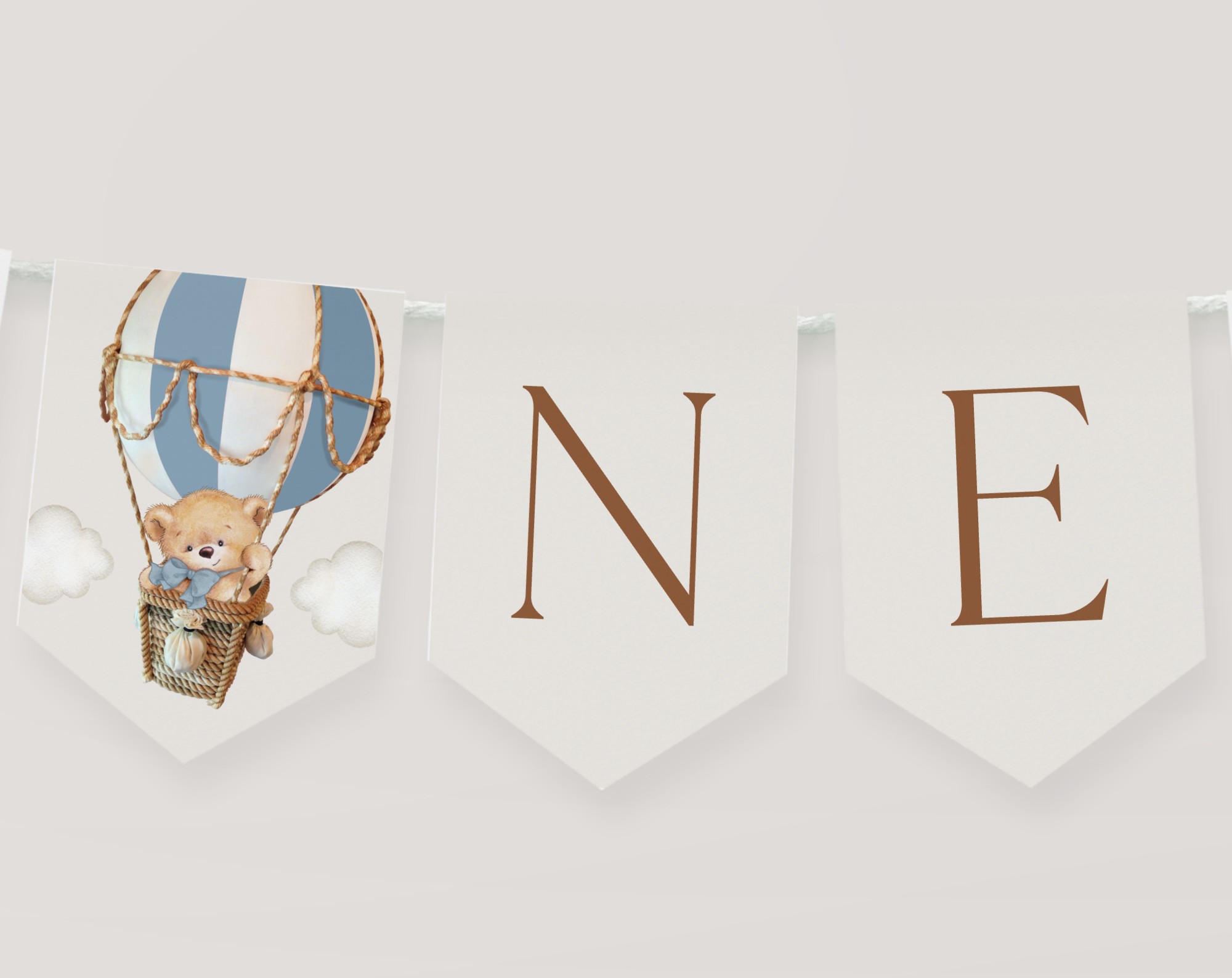 Bear in Blue Balloon One High Chair Banner, First Birthday, Boy Birthday, Printable File, Edit Yourself, SH80