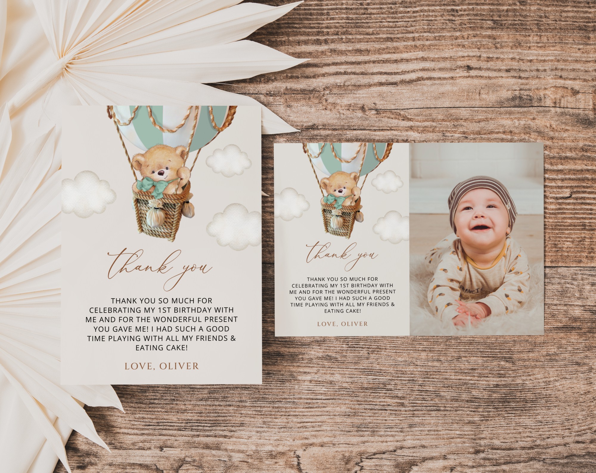 Bear in Green Balloon Thank You Card, First Birthday, Boy Birthday, Printable File, Edit Yourself, SH81 Bear in Green Balloon Thank You Card, First Birthday, Boy Birthday, Printable File, Edit Yourself, SH81