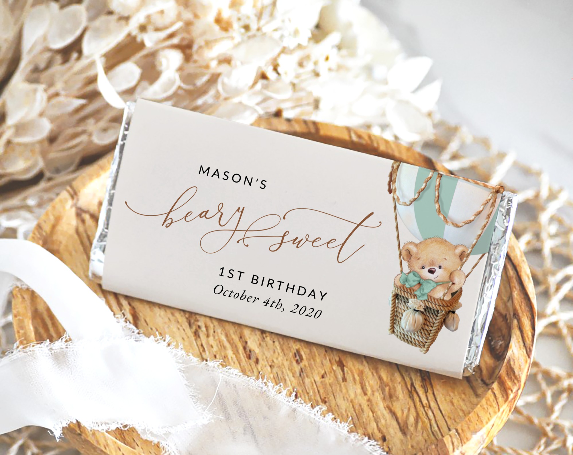 Bear in Green Balloon Chocolate Bar Wrapper, First Birthday, Boy Birthday, Printable File, Edit Yourself, SH81 Bear in Green Balloon Chocolate Bar Wrapper, First Birthday, Boy Birthday, Printable File, Edit Yourself, SH81