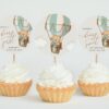 Bear in Green Balloon Cupcake Toppers, First Birthday, Boy Birthday, Printable File, Edit Yourself, SH81