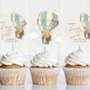 Bear in Green Balloon Cupcake Toppers, First Birthday, Boy Birthday, Printable File, Edit Yourself, SH81