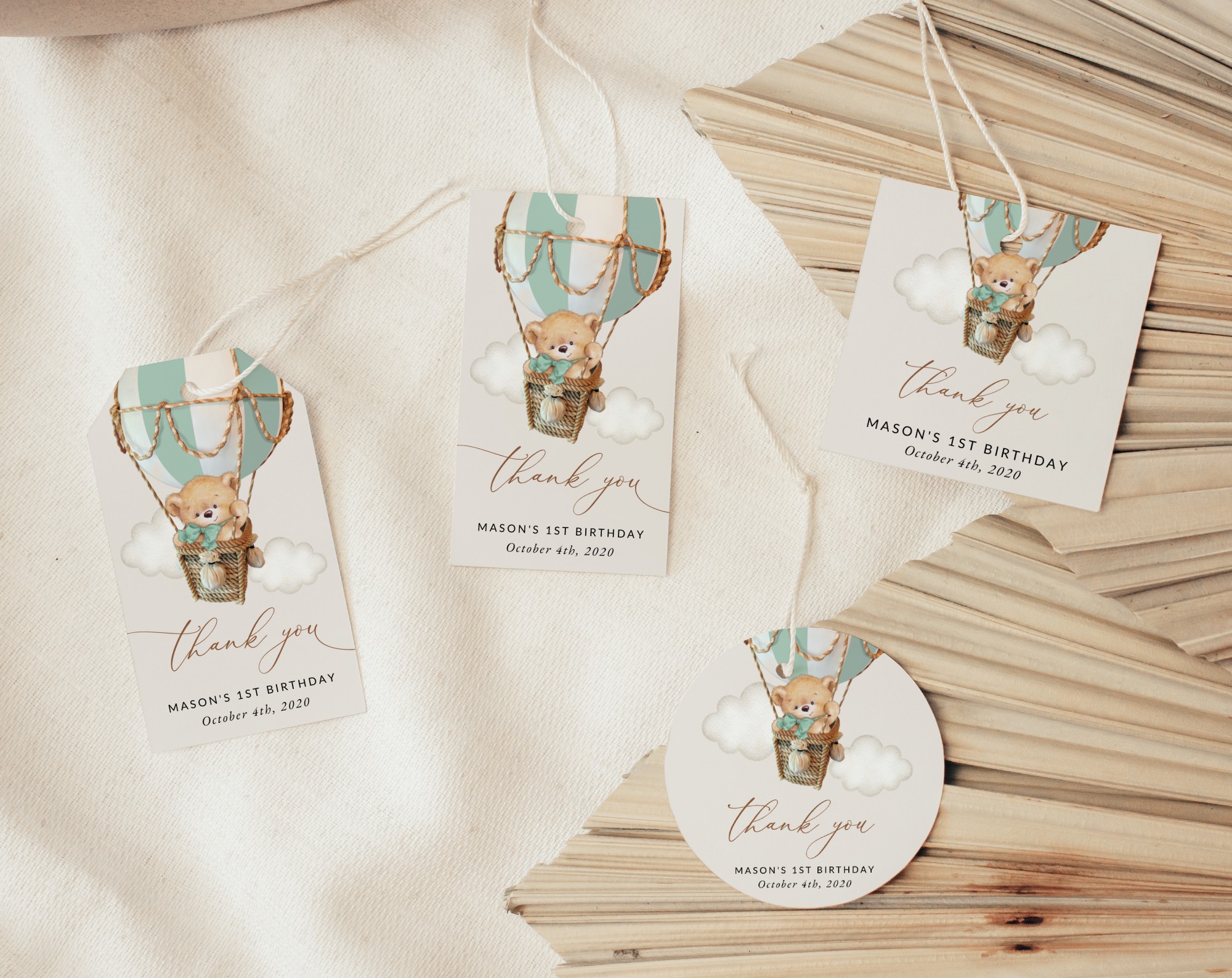 Bear in Green Balloon Favor Tags, Gift Tags, First Birthday, Boy Birthday, Printable File, Edit Yourself, SH81 Bear in Green Balloon Favor Tags, Gift Tags, First Birthday, Boy Birthday, Printable File, Edit Yourself, SH81