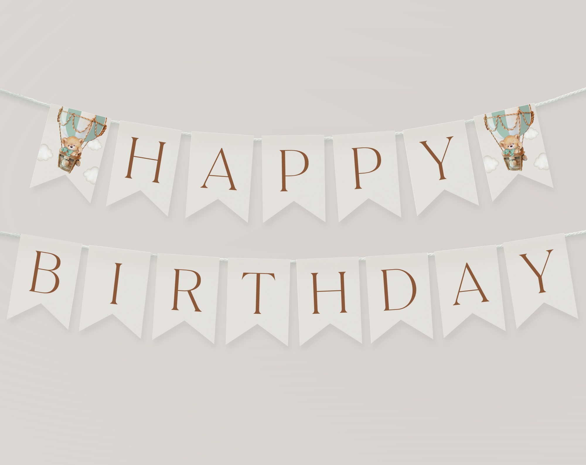 Bear in Green Balloon Happy Birthday Banner, First Birthday, Boy Birthday, Printable File, Edit Yourself, SH81 Bear in Green Balloon Happy Birthday Banner, First Birthday, Boy Birthday, Printable File, Edit Yourself, SH81