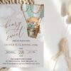 Bear in Green Balloon First Birthday Invitation, Birthday Stationery, Boy Birthday, Printable File, Edit Yourself, SH81