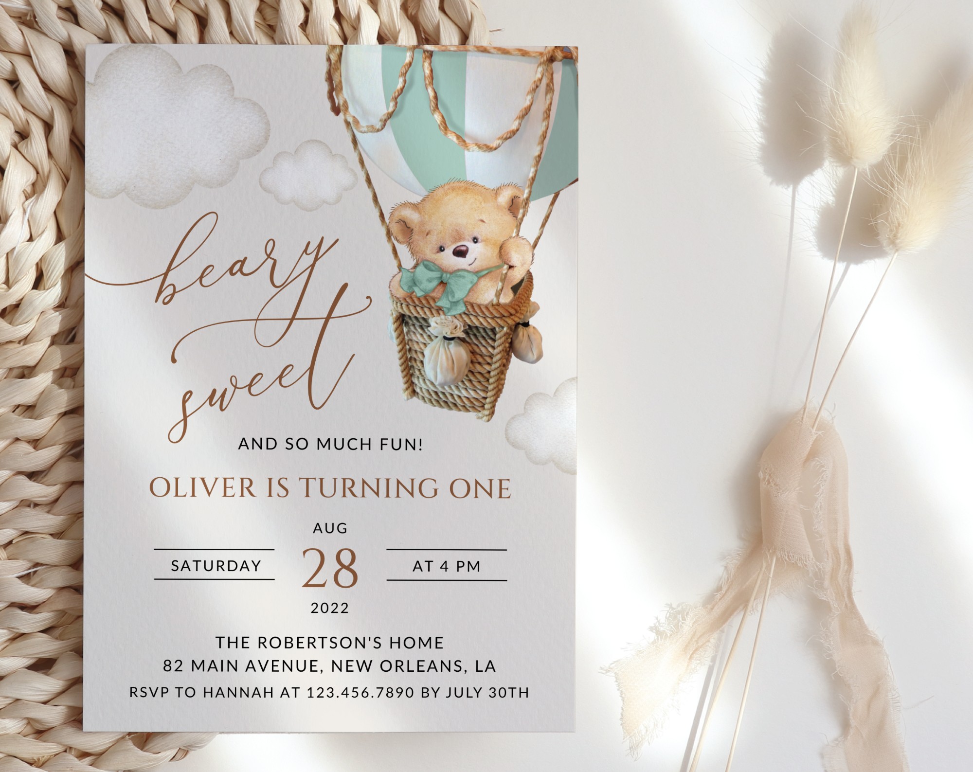 Bear in Green Balloon First Birthday Invitation, Birthday Stationery, Boy Birthday, Printable File, Edit Yourself, SH81 Bear in Green Balloon First Birthday Invitation, Birthday Stationery, Boy Birthday, Printable File, Edit Yourself, SH81