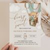 Bear in Green Balloon First Birthday Invitation, Birthday Stationery, Boy Birthday, Printable File, Edit Yourself, SH81