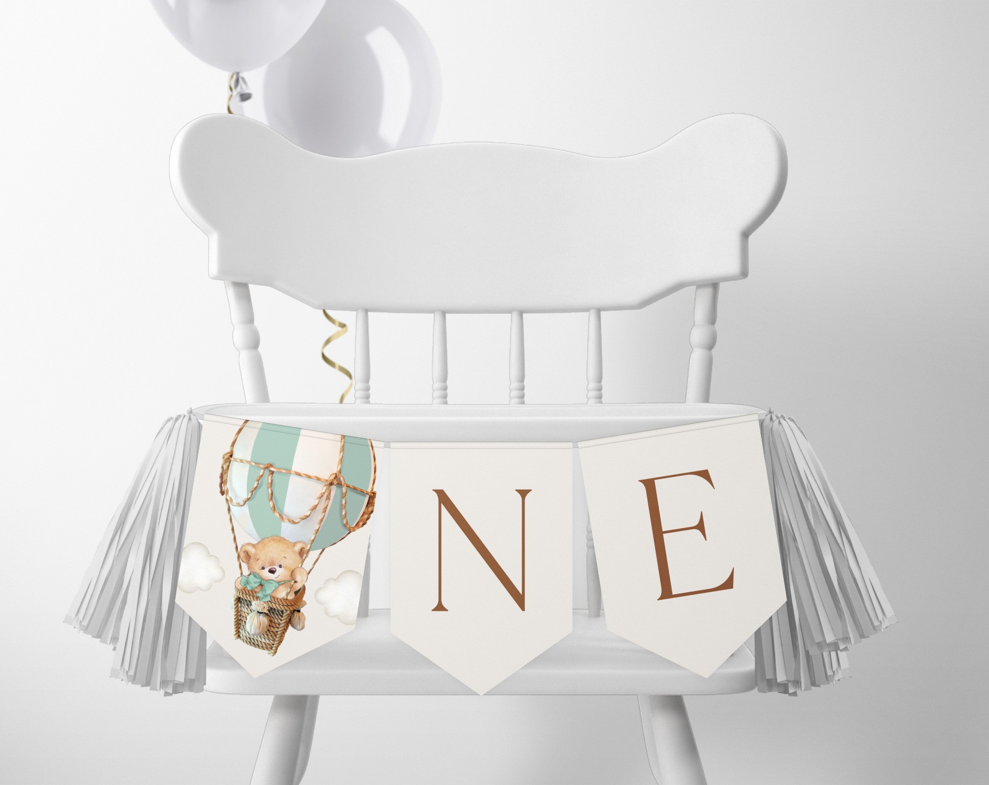 Bear in Green Balloon One High Chair Banner, First Birthday, Boy Birthday, Printable File, Edit Yourself, SH81 Bear in Green Balloon One High Chair Banner, First Birthday, Boy Birthday, Printable File, Edit Yourself, SH81