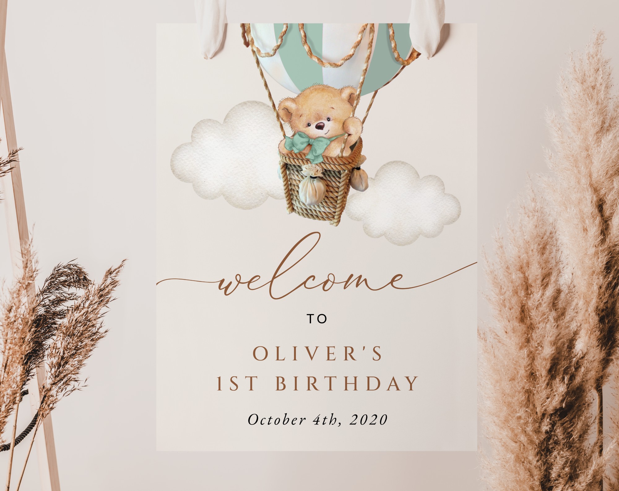 Bear in Green Balloon Welcome Sign, Birthday Sign, First Birthday, Boy Birthday, Printable File, Edit Yourself, SH81 Bear in Green Balloon Welcome Sign, Birthday Sign, First Birthday, Boy Birthday, Printable File, Edit Yourself, SH81