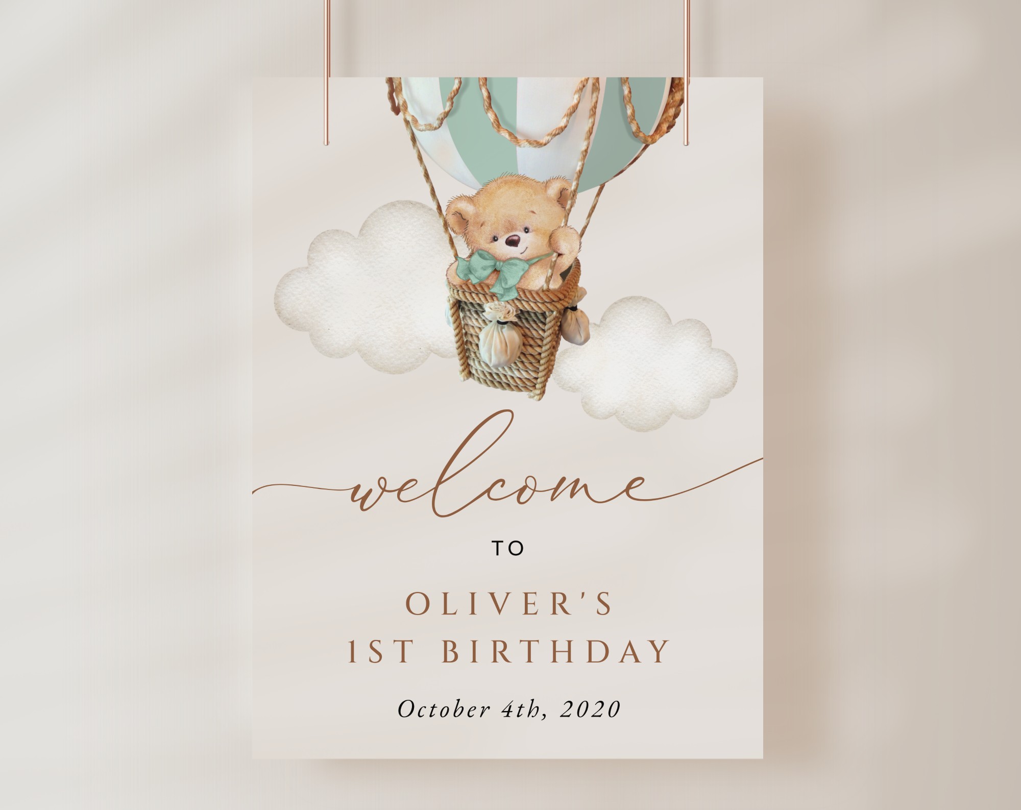 Bear in Green Balloon Welcome Sign, Birthday Sign, First Birthday, Boy Birthday, Printable File, Edit Yourself, SH81 Bear in Green Balloon Welcome Sign, Birthday Sign, First Birthday, Boy Birthday, Printable File, Edit Yourself, SH81