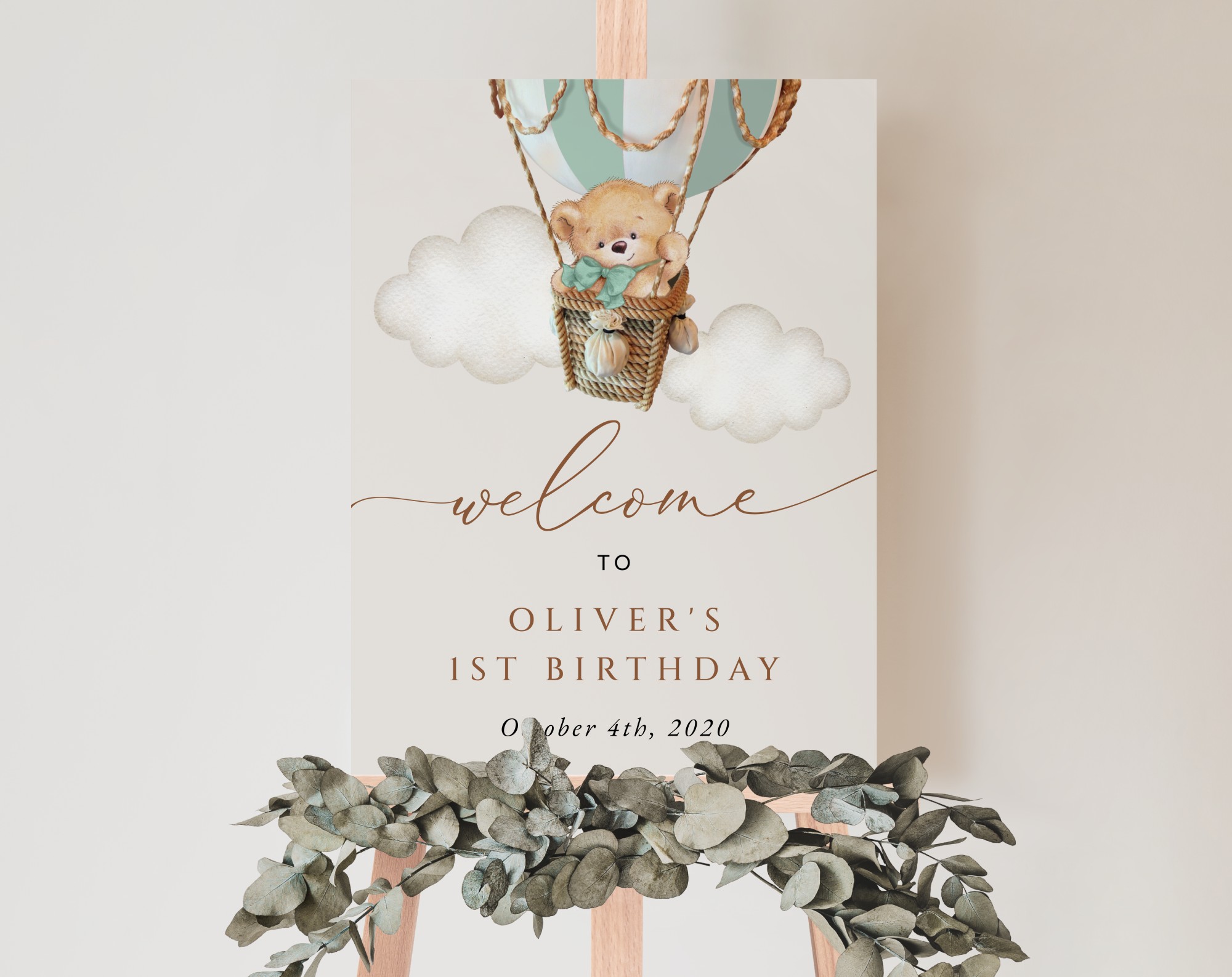 Bear in Green Balloon Welcome Sign, Birthday Sign, First Birthday, Boy Birthday, Printable File, Edit Yourself, SH81 Bear in Green Balloon Welcome Sign, Birthday Sign, First Birthday, Boy Birthday, Printable File, Edit Yourself, SH81