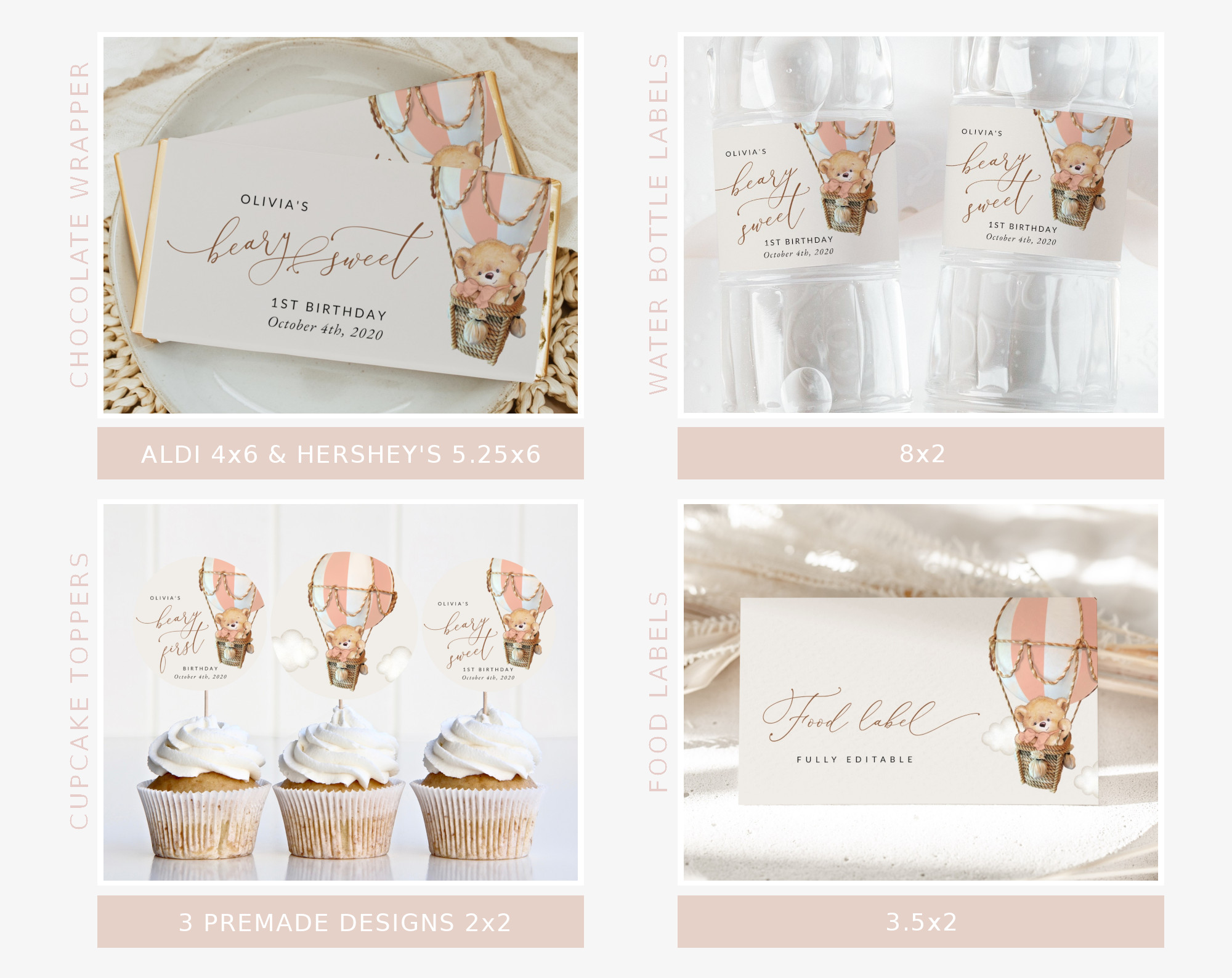 Bear in Pink Balloon First Birthday Bundle, Girl Birthday, Printable File, Edit Yourself, SH82 Bear in Pink Balloon First Birthday Bundle, Girl Birthday, Printable File, Edit Yourself, SH82