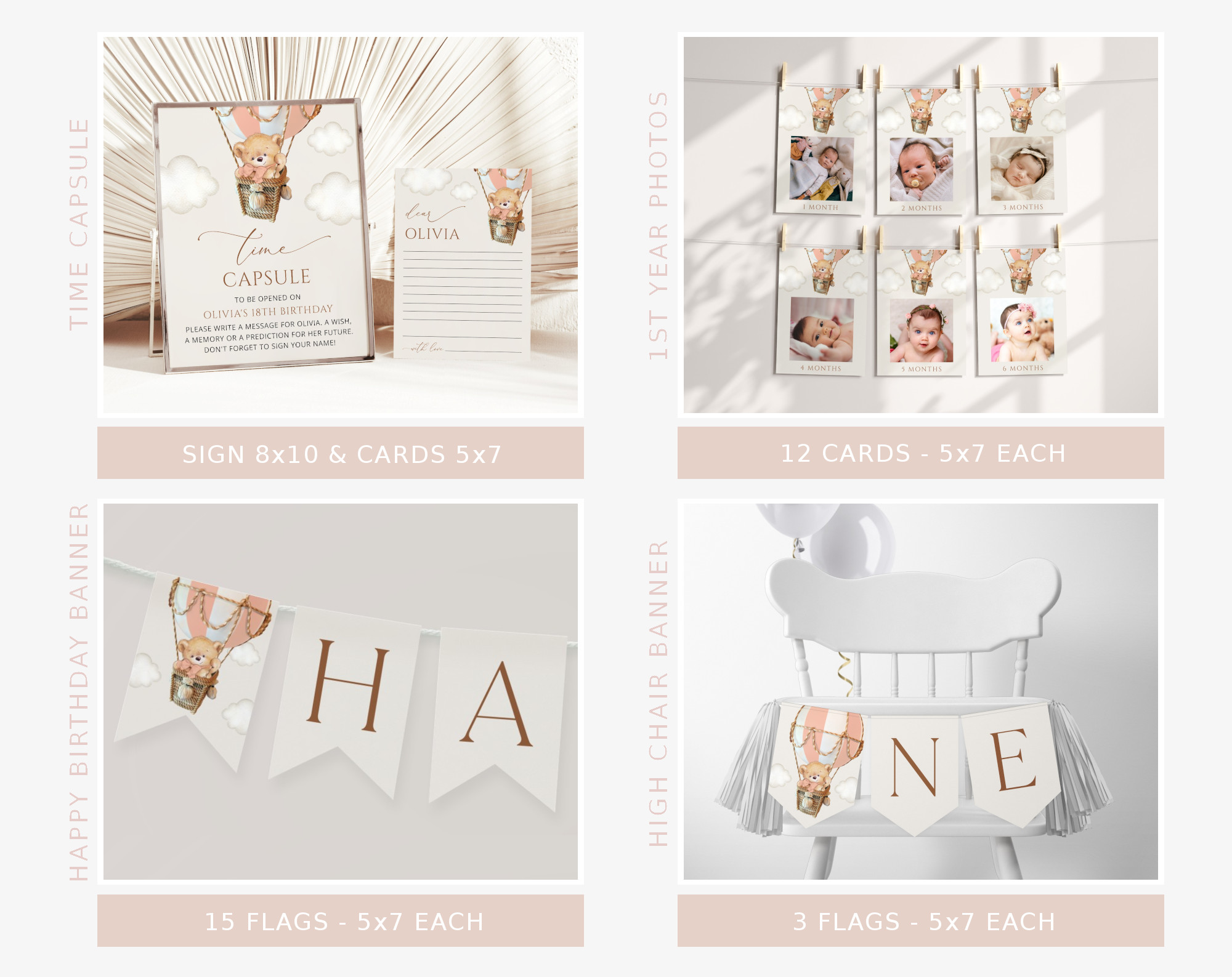 Bear in Pink Balloon First Birthday Bundle, Girl Birthday, Printable File, Edit Yourself, SH82 Bear in Pink Balloon First Birthday Bundle, Girl Birthday, Printable File, Edit Yourself, SH82