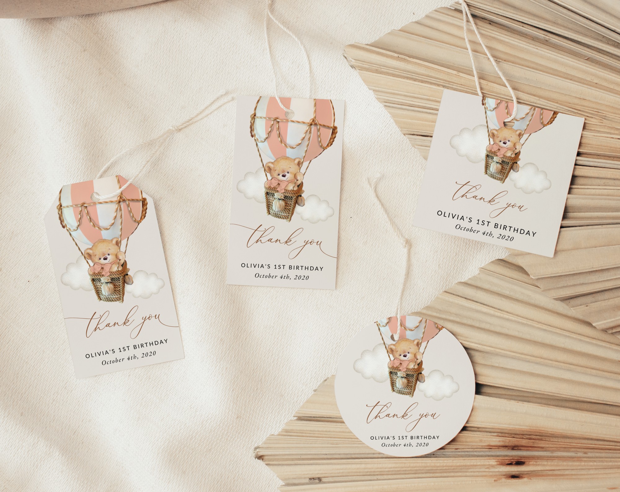 Bear in Pink Balloon Favor Tags, Gift Tags, First Birthday, Girl Birthday, Printable File, Edit Yourself, SH82 Bear in Pink Balloon Favor Tags, Gift Tags, First Birthday, Girl Birthday, Printable File, Edit Yourself, SH82