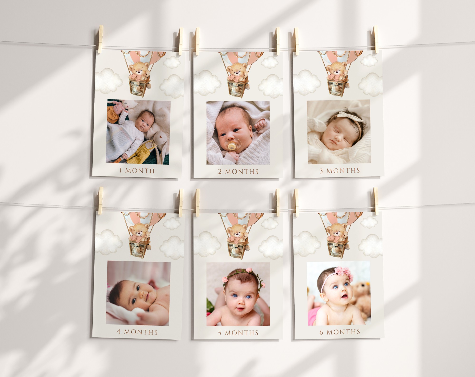 Bear in Pink Balloon First Year Photos, First Birthday, Girl Birthday, Printable File, Edit Yourself, SH82