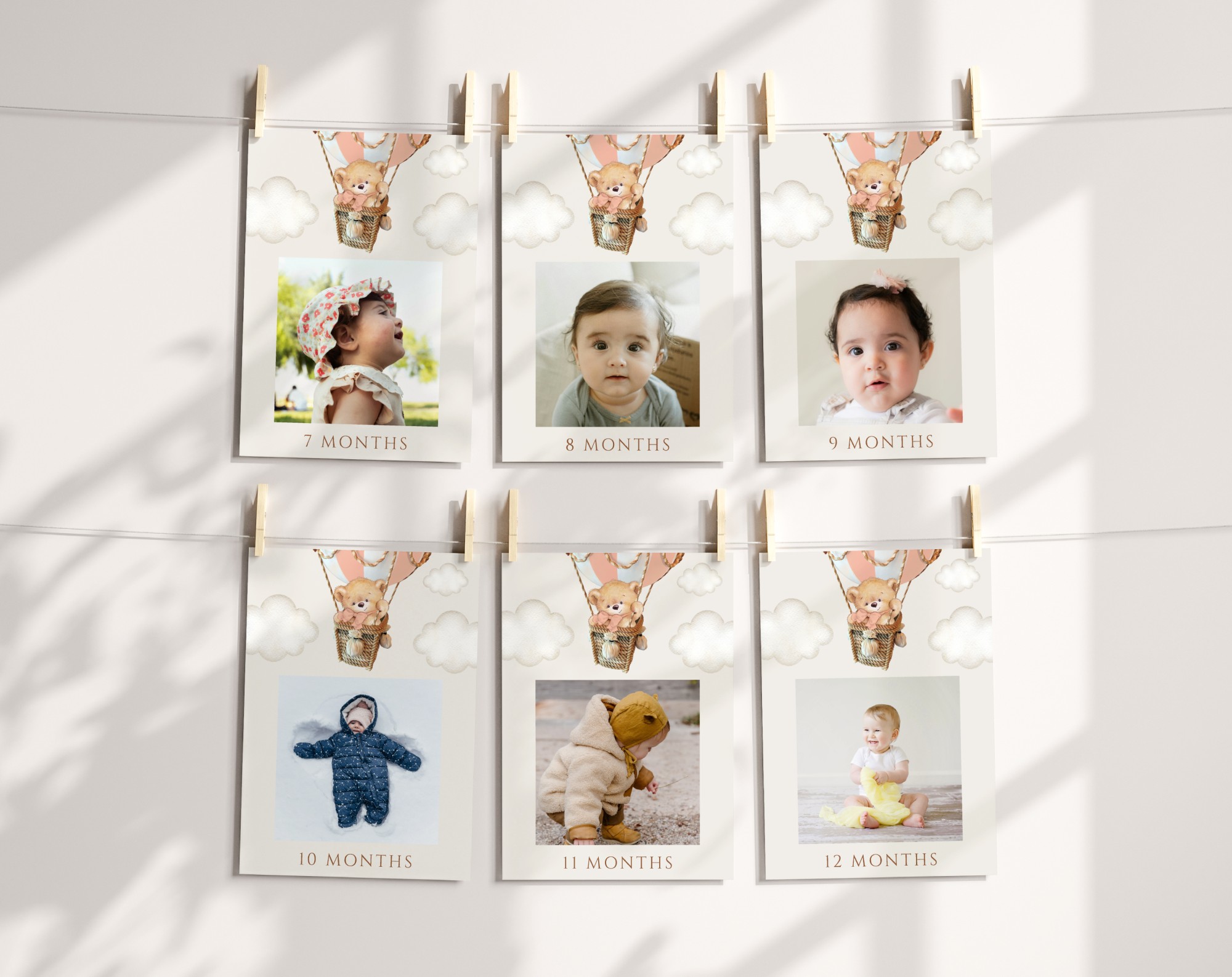 Bear in Pink Balloon First Year Photos, First Birthday, Girl Birthday, Printable File, Edit Yourself, SH82